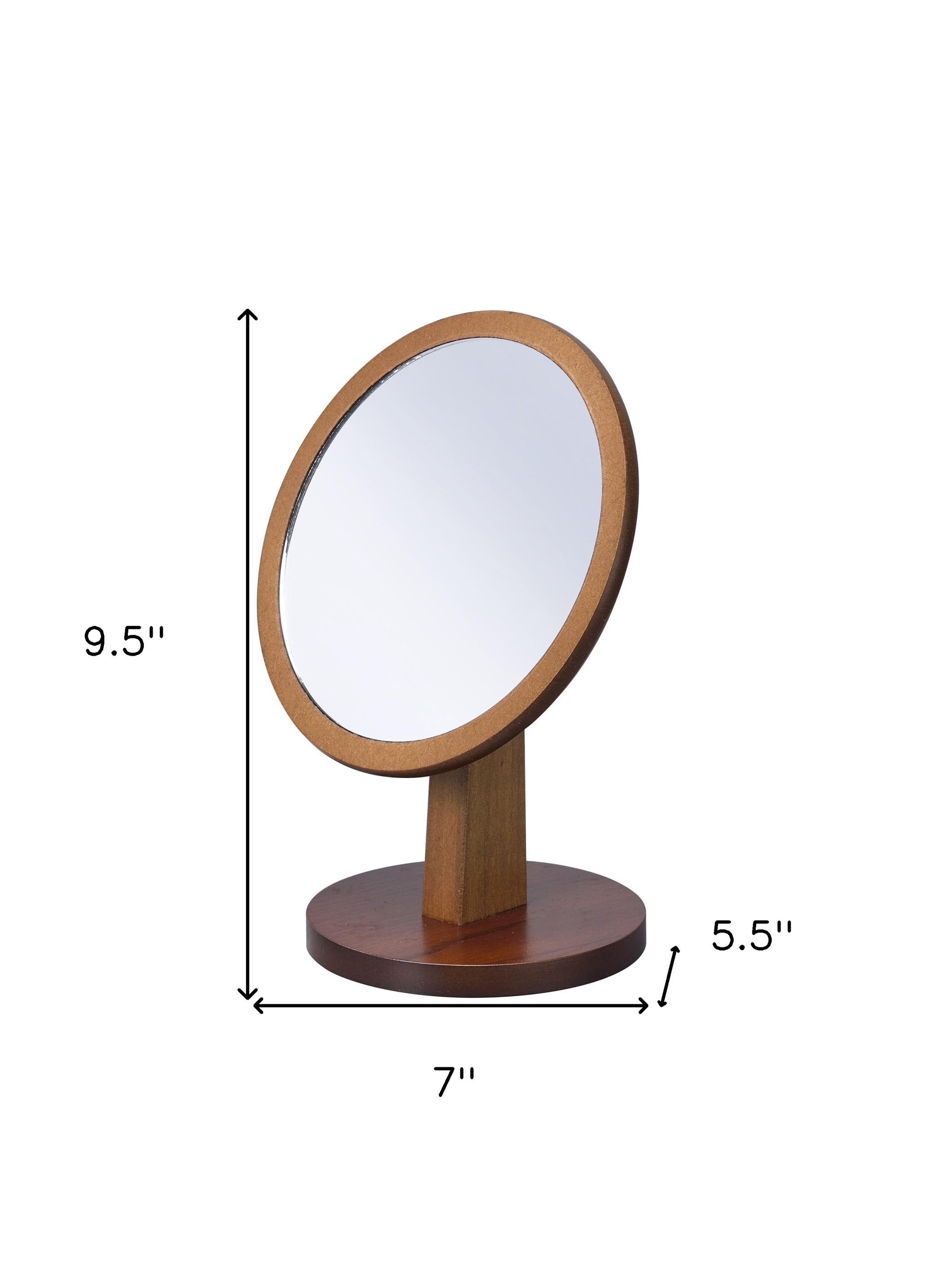 10" Brown Round Framed Makeup Shaving Tabletop Mirror