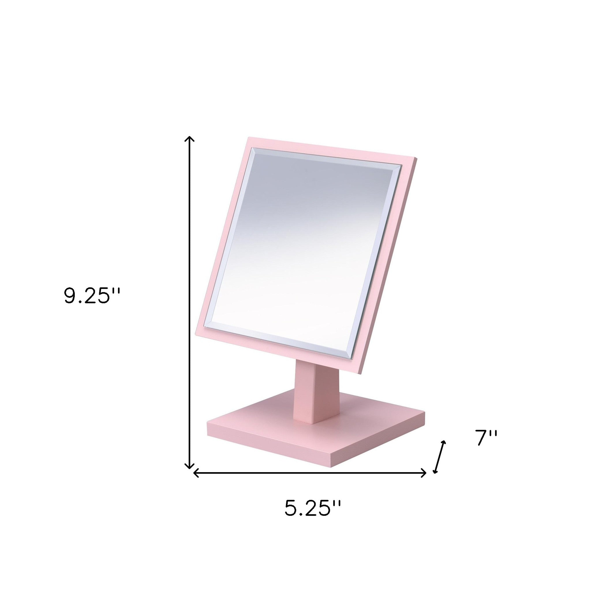 Pink Rectangle Makeup Shaving Tabletop Mirror