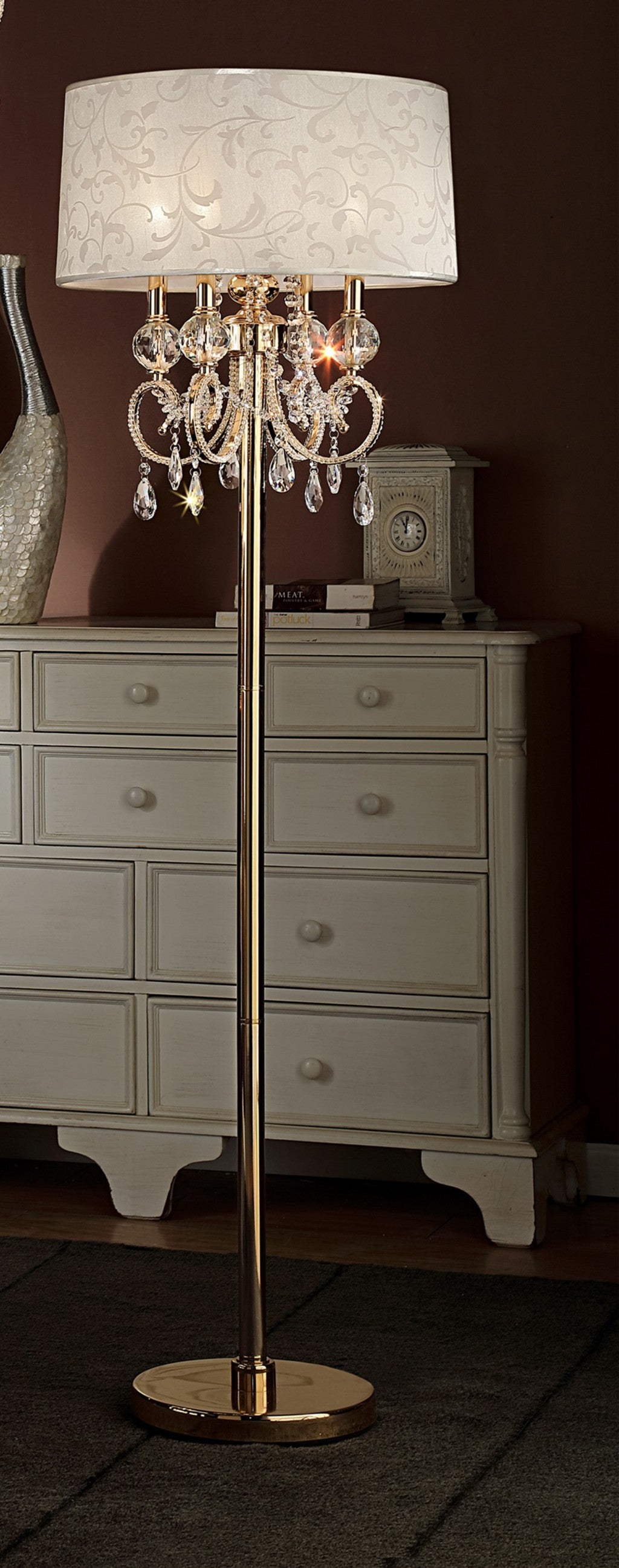 Stunning Brass Gold Finish Floor Lamp with Crystal Accents