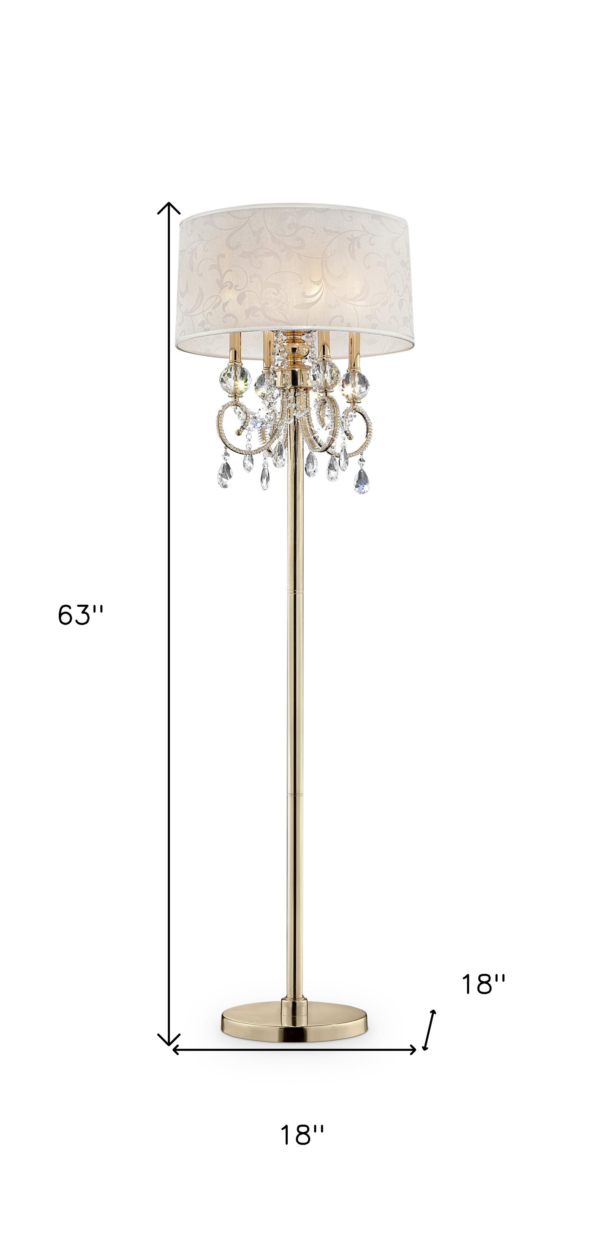 Stunning Brass Gold Finish Floor Lamp with Crystal Accents