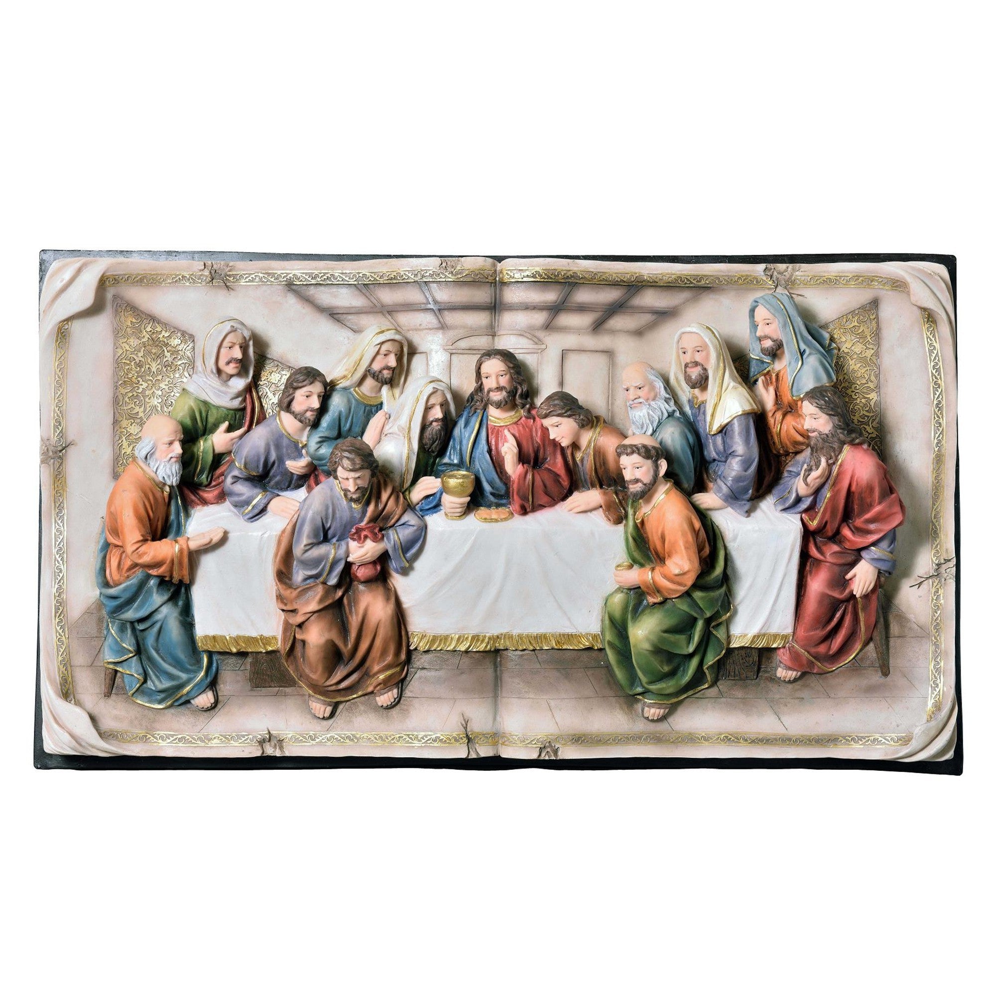 20" Black And Beige Polyresin Last Supper Decorative Plaque Sculpture