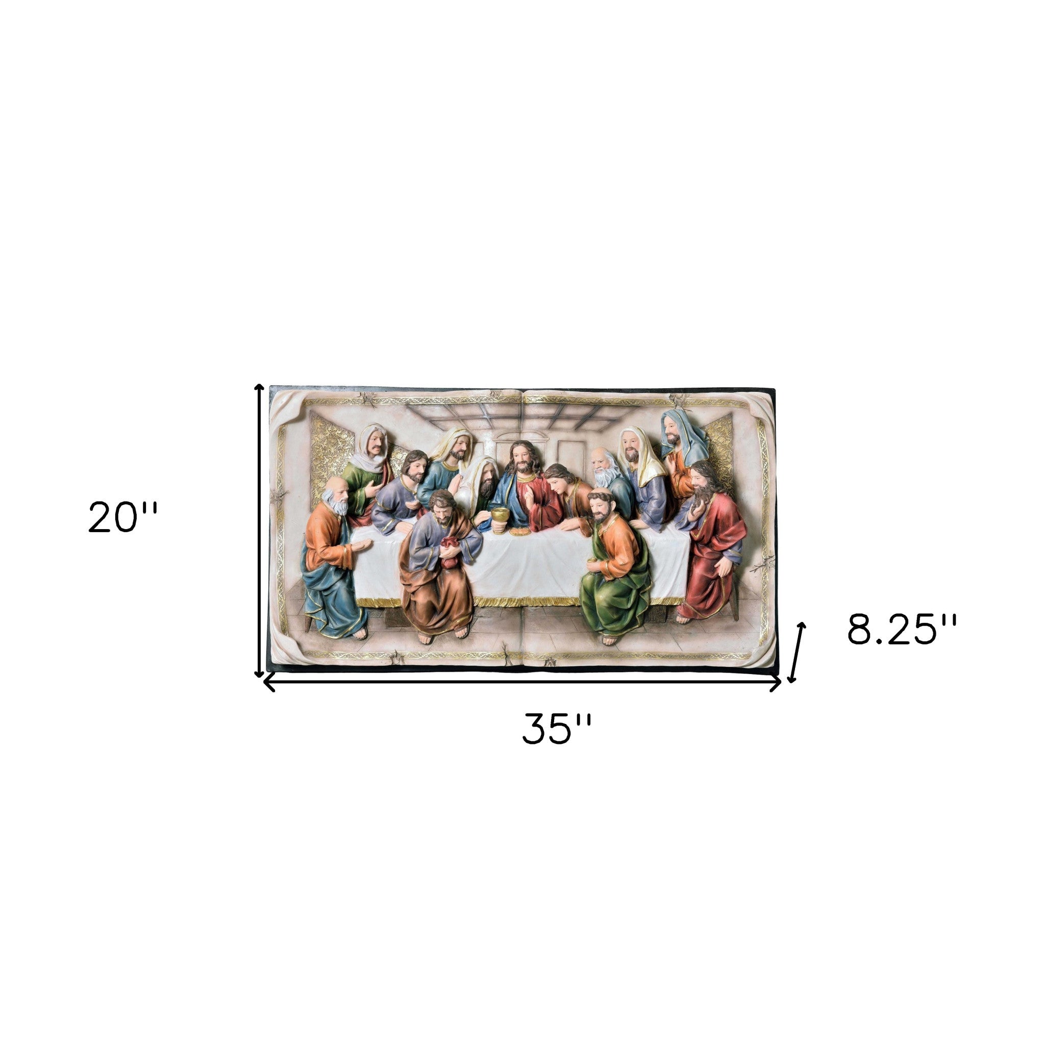 20" Black And Beige Polyresin Last Supper Decorative Plaque Sculpture