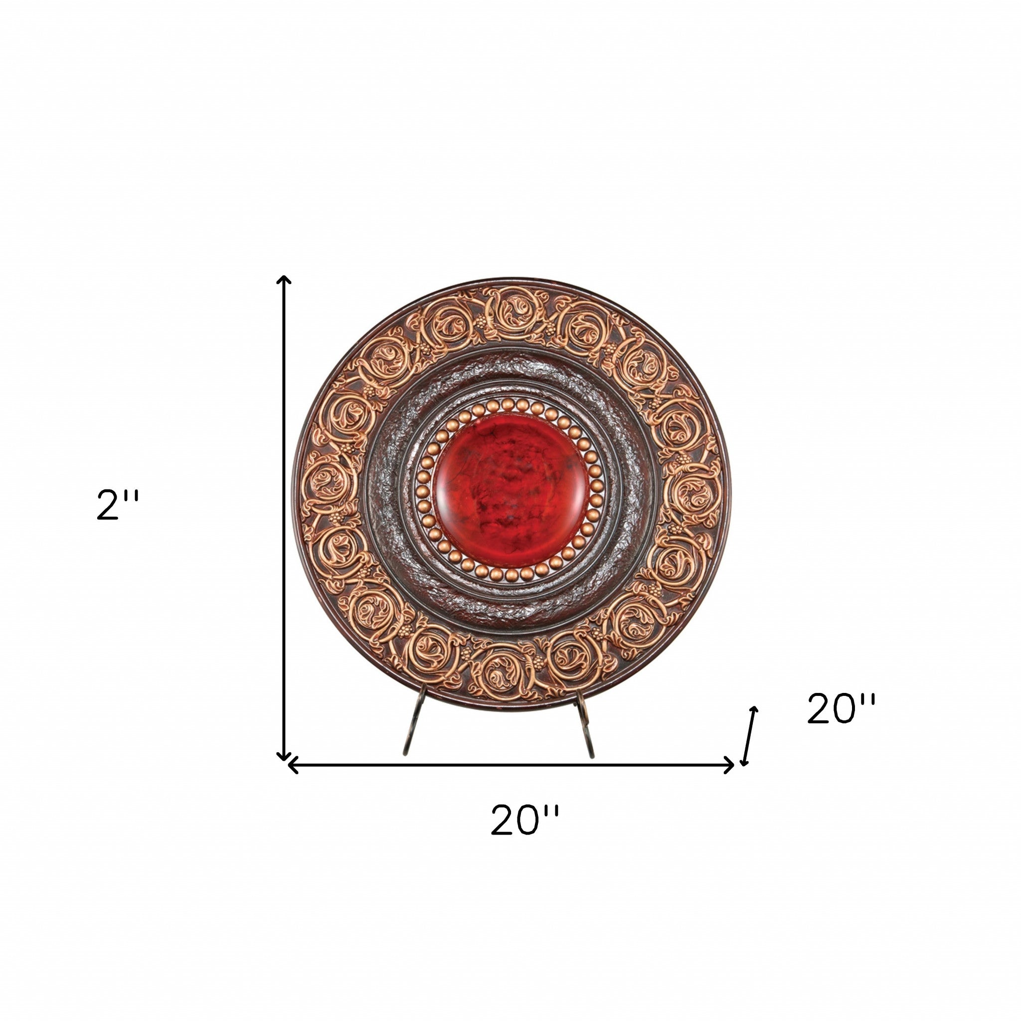 21" Red And Brown Round Polyresin Decorative Plaque