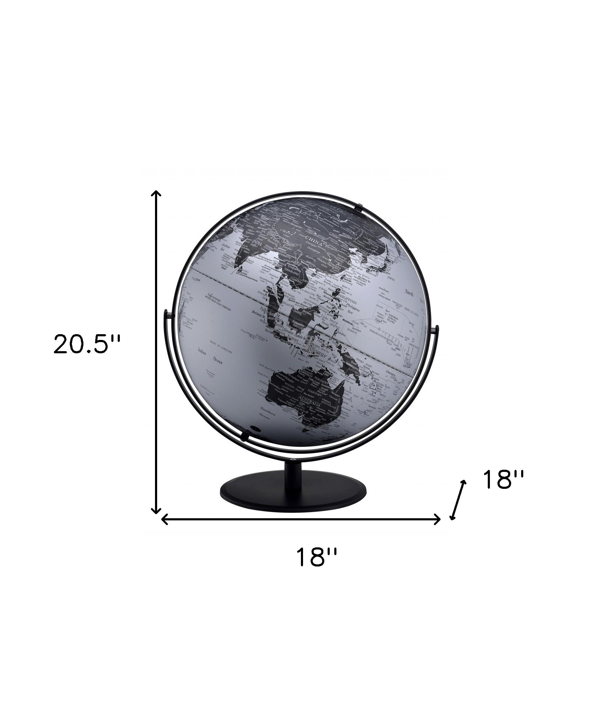 21" Black And Silver Modern Polyresin Globe