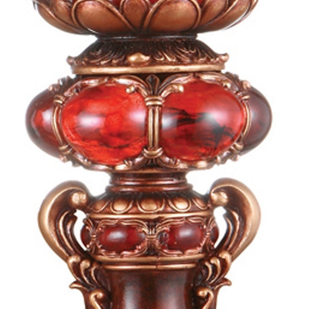 16" Tall Red and Brown Faux Marble Candle Holder with Candle