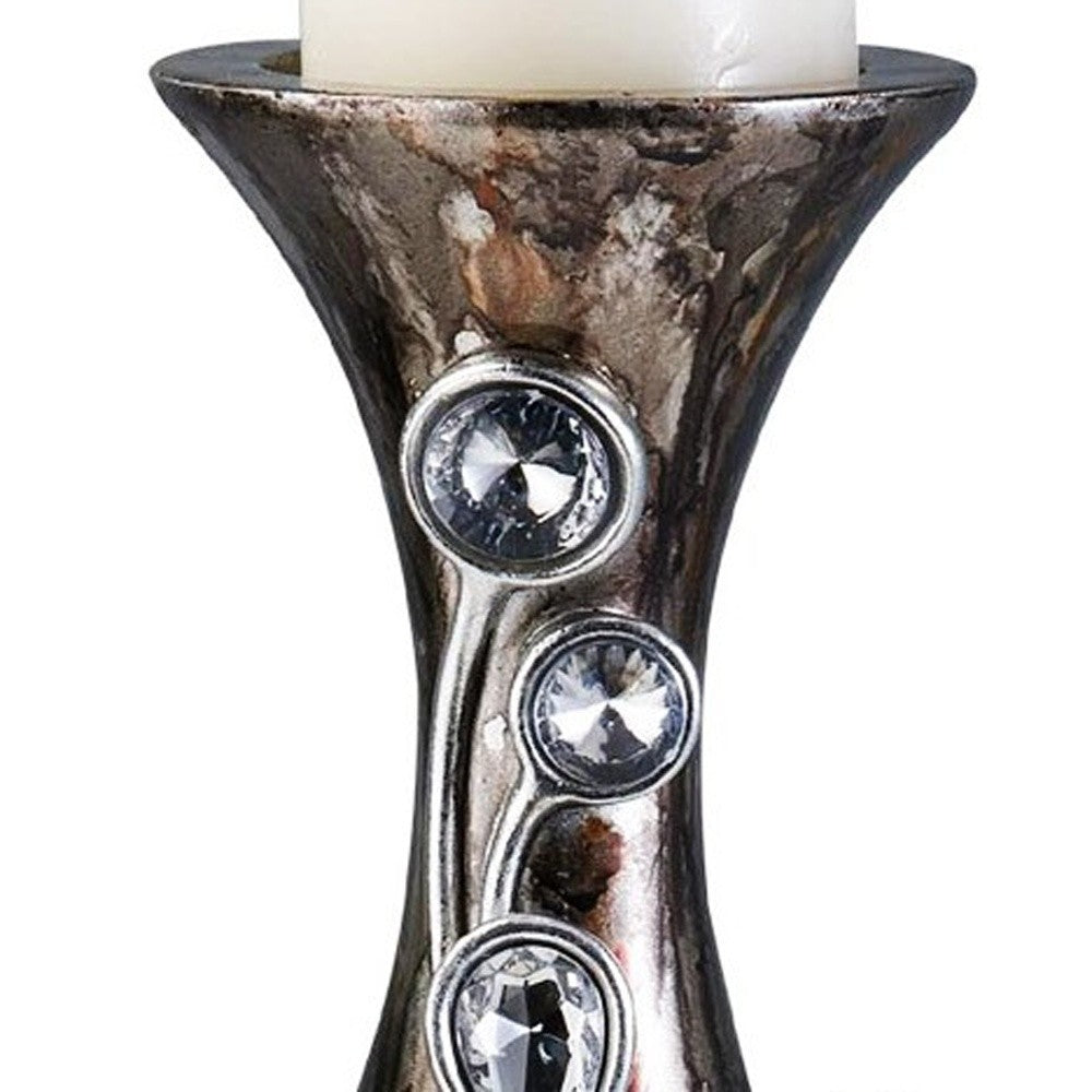 16" Ornate Faux Crystal Tabletop Pillar Candle Holder