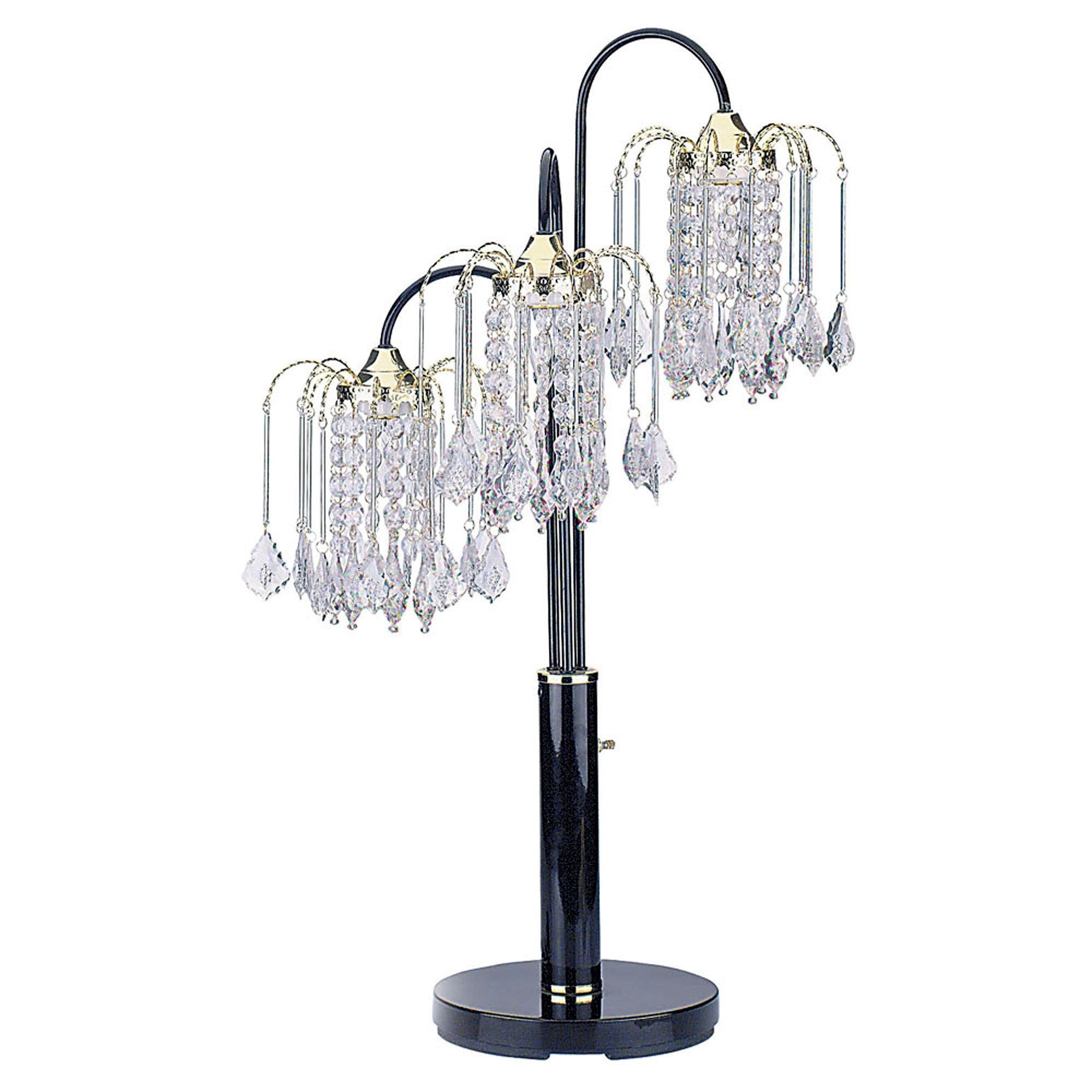 34" Black Metal Three Light Chandelier Table Lamp