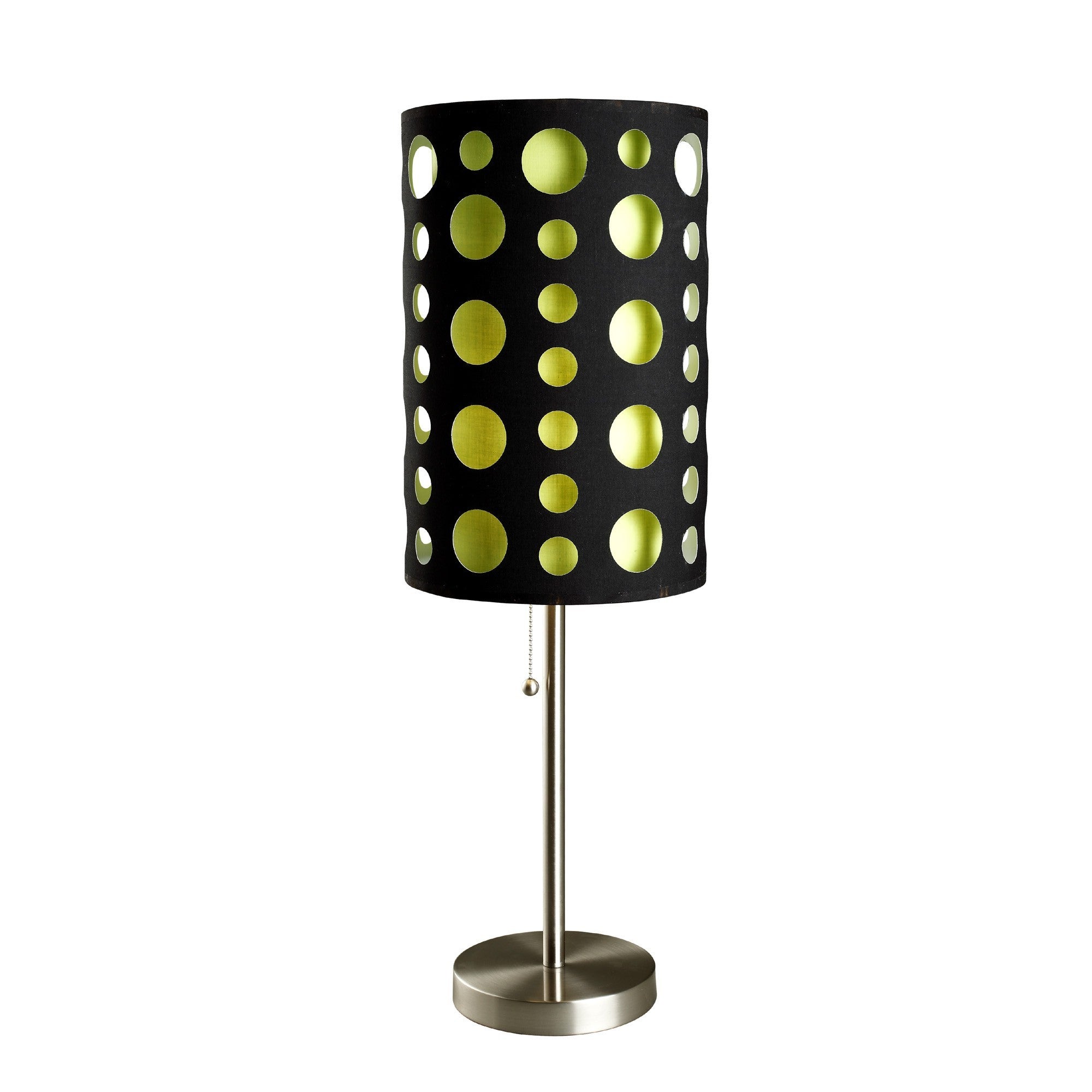 33" Silver Metal Mod Table Lamp With Black And Green Drum Shade