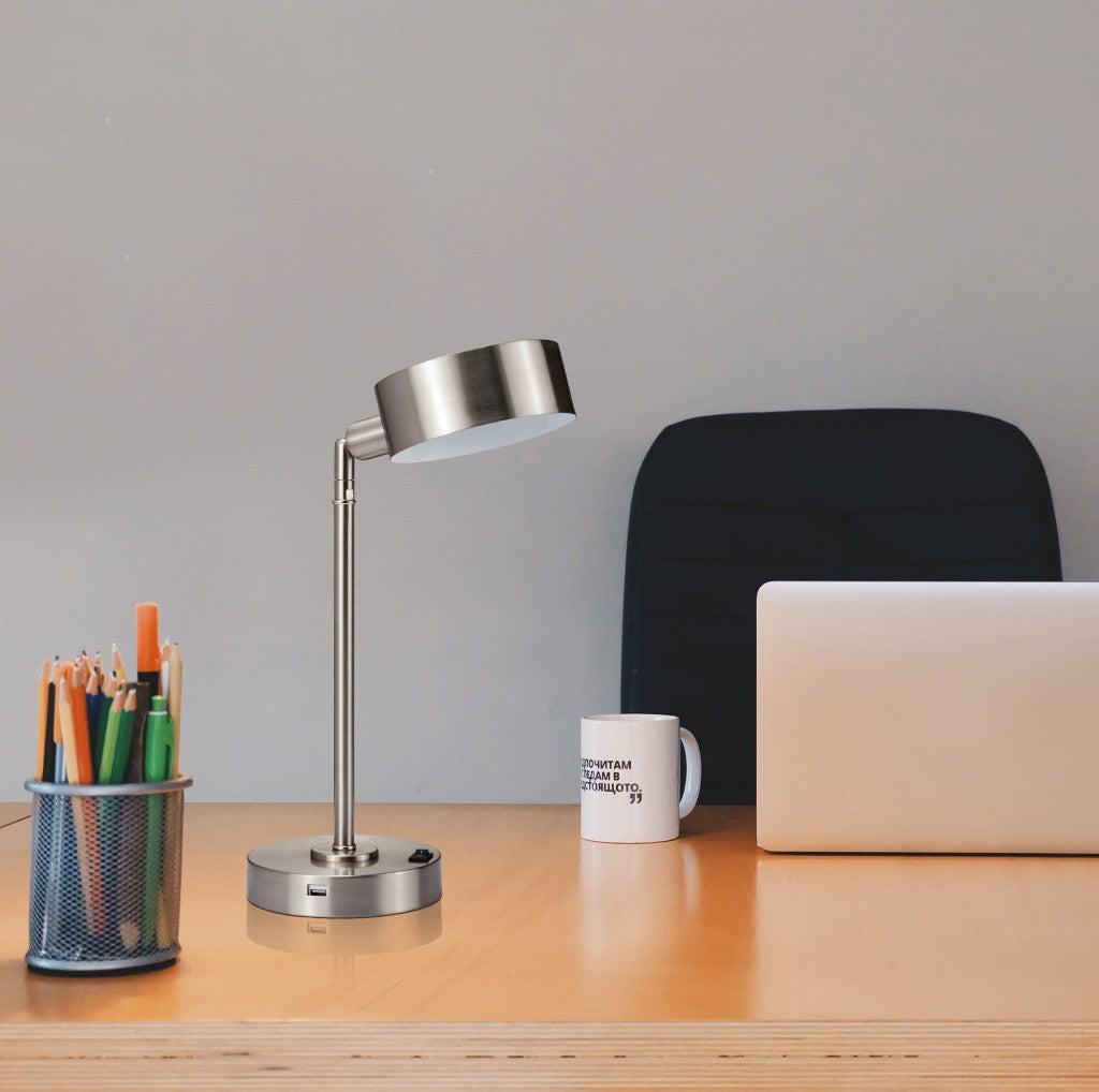 15" Silver Metal Bedside Table Lamp With Silver Shade