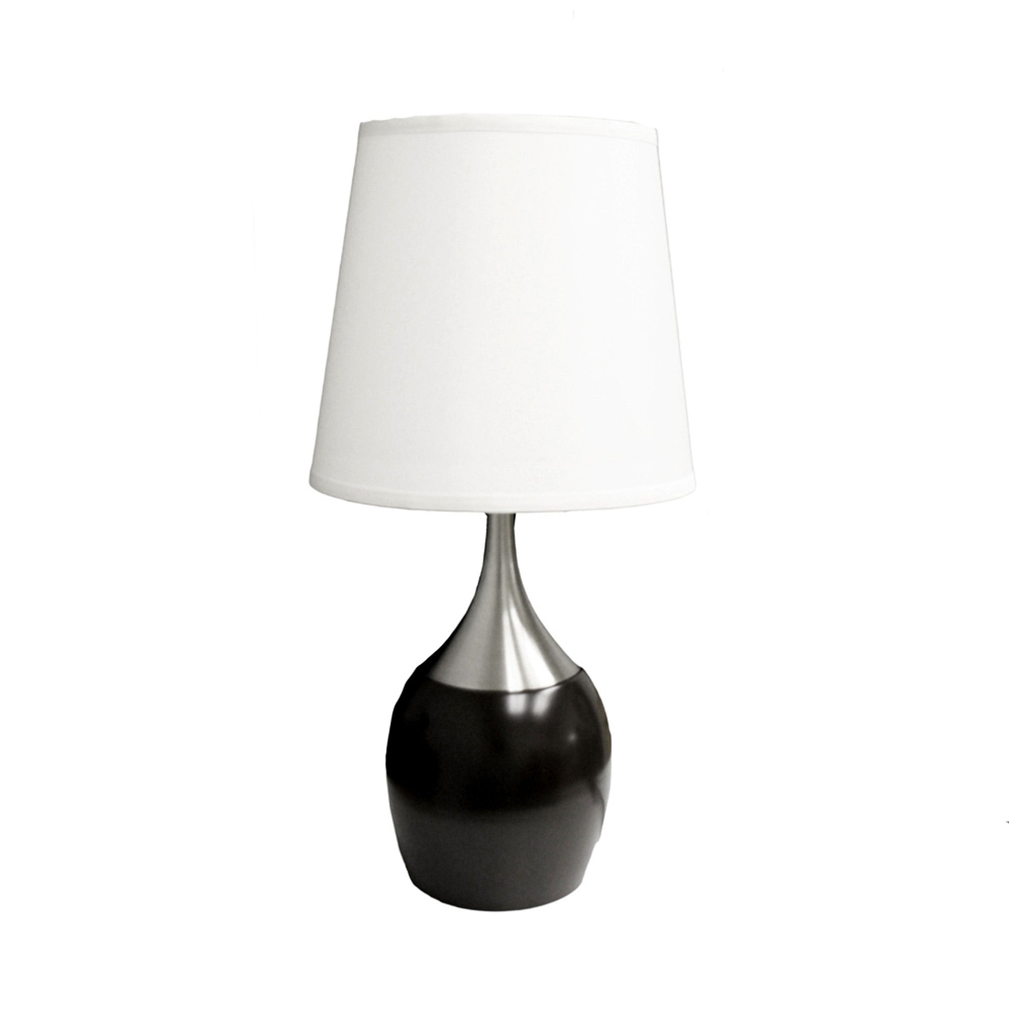 25" Black and Silver Gourd Table Lamp With White Tapered Drum Shade