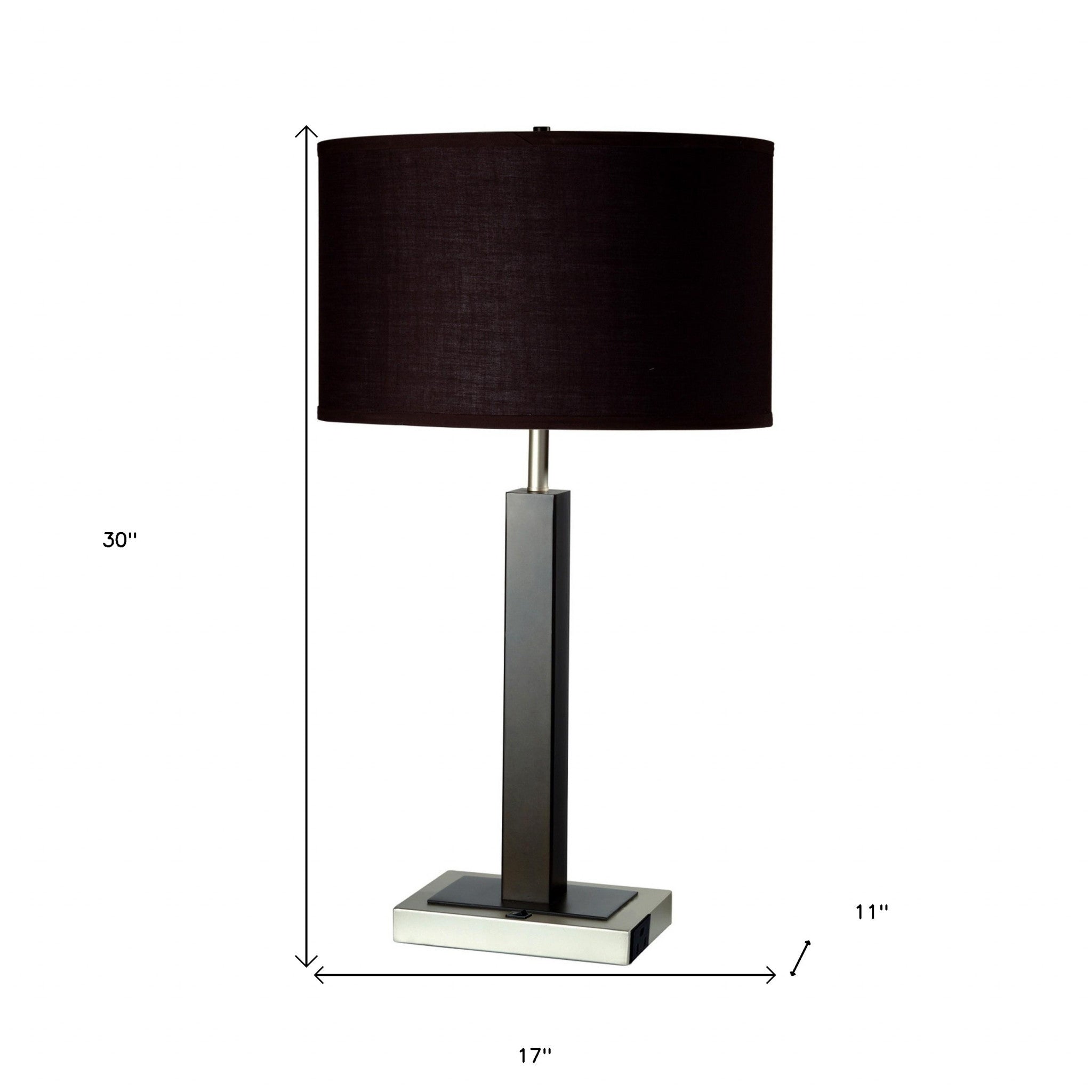 30" Black Polyresin Table Lamp With Brown Classic Drum Shade