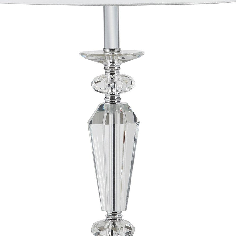 22" Clear Faceted Crystal Table Lamp With White Empire Shade