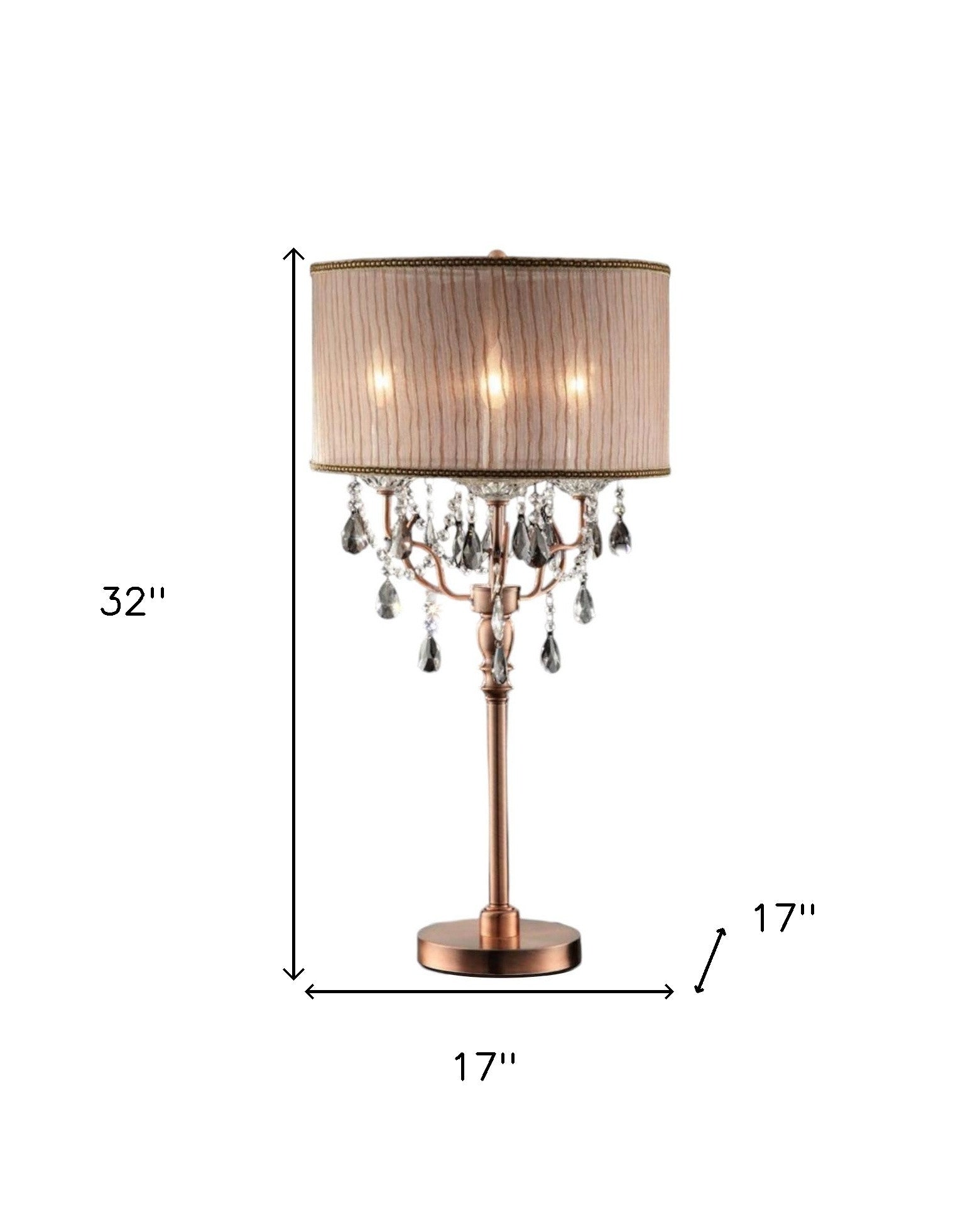 32" Clear and Rose Gold Faux Crystal Accent Table Lamp