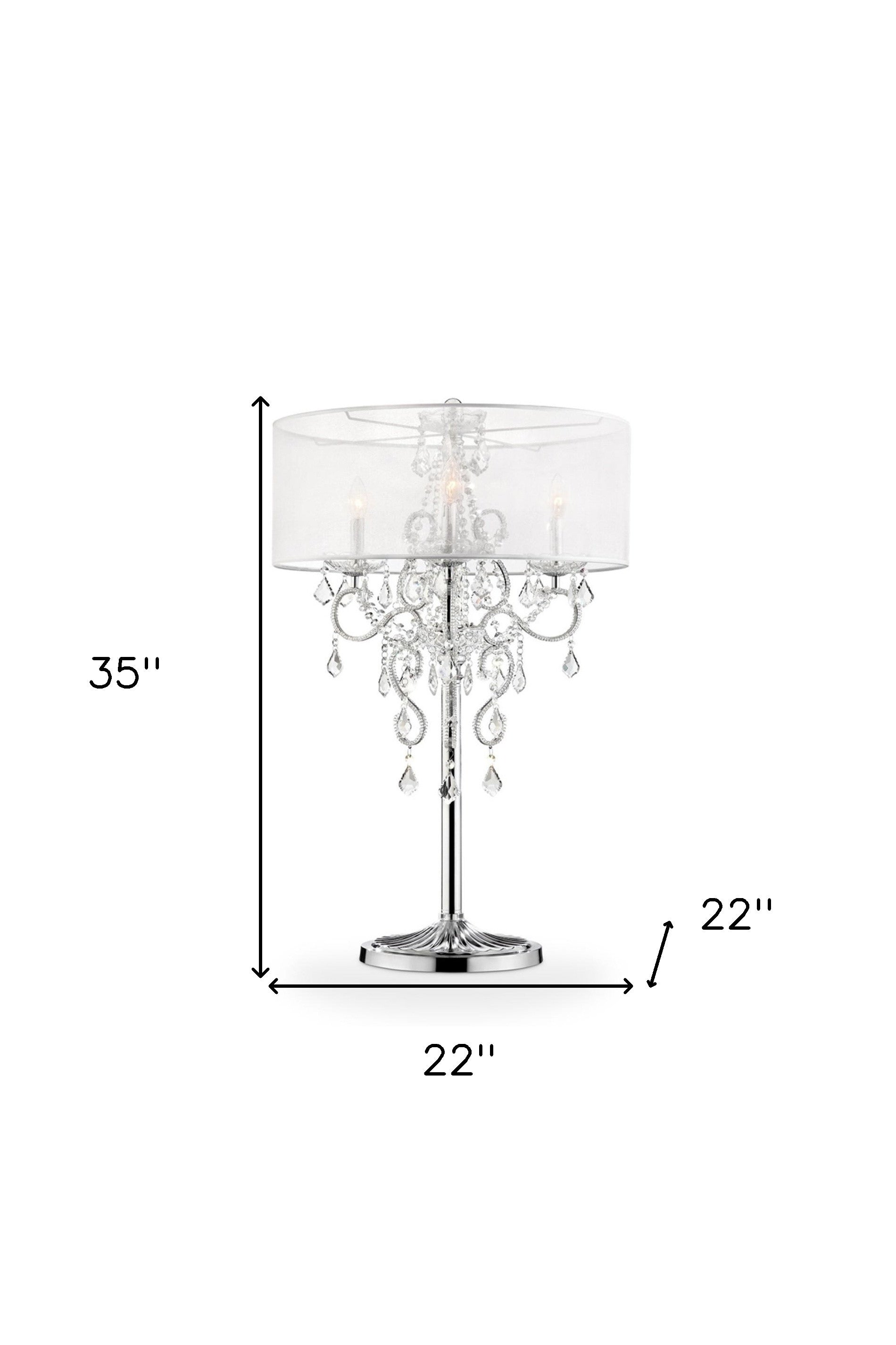 Glam Silver Faux Crystal Accent Table Lamp with See Thru Shade