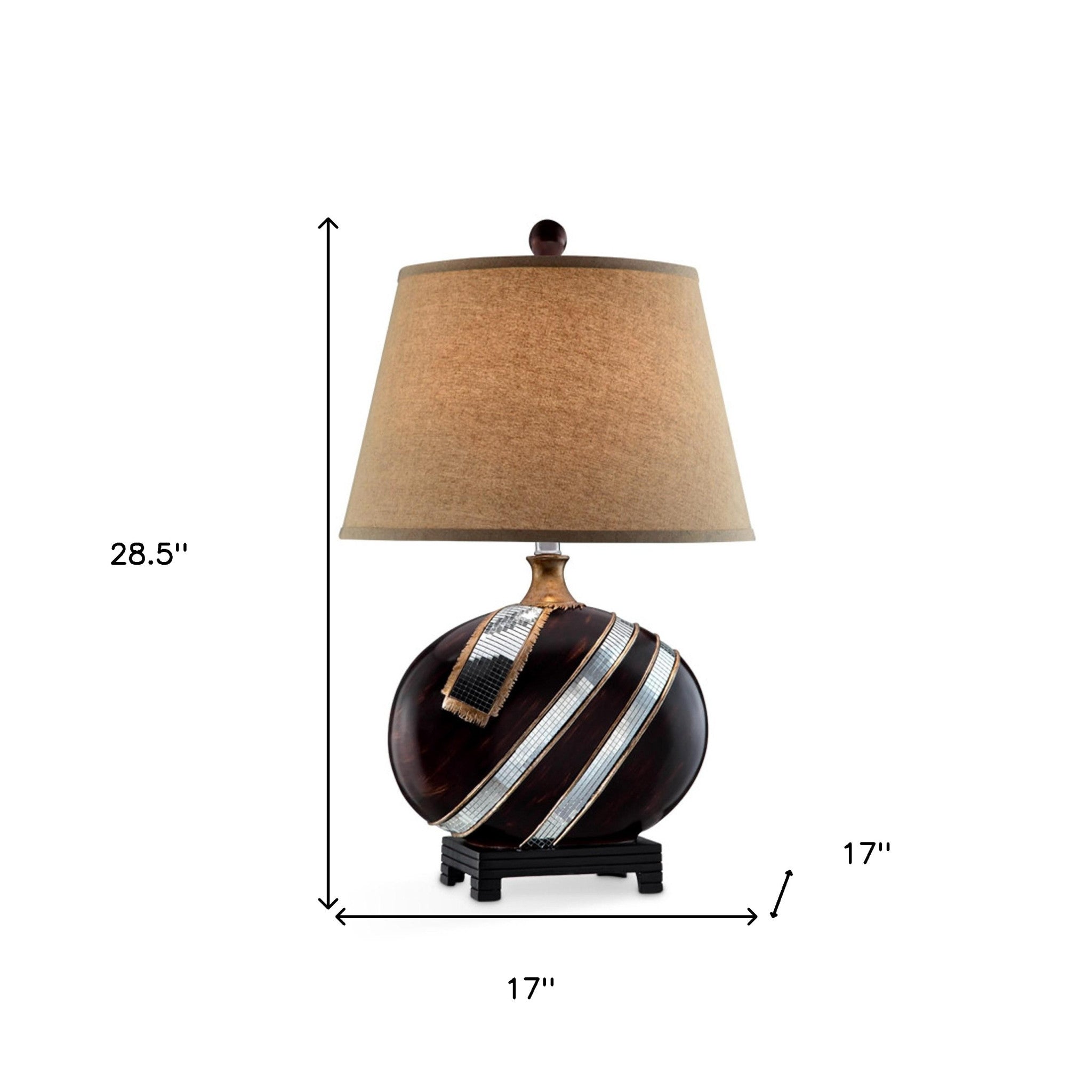 Dark Brown Polyresin Lamp with Beige Fabric Shade