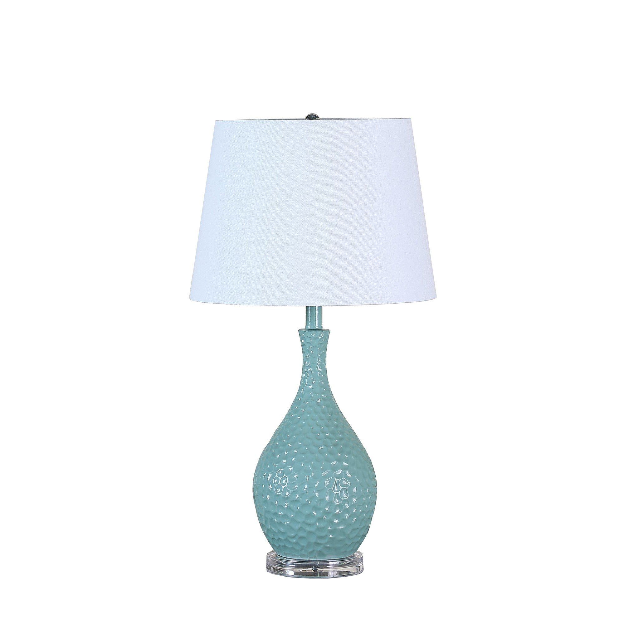 28" Aqua Hammered Urn Table Lamp With White Tapered Drum Shade