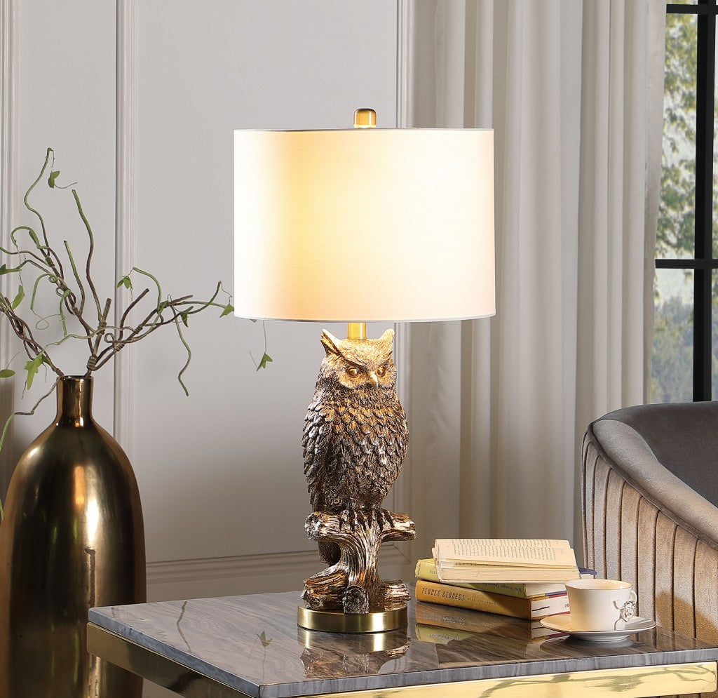 28”  Antiqued Silver Resin Owl Table or Desk Lamp