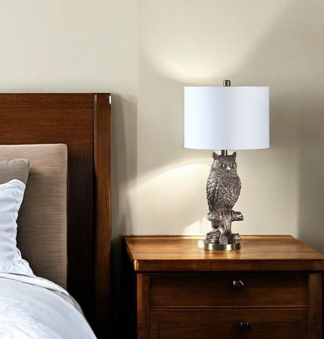 28”  Antiqued Silver Resin Owl Table or Desk Lamp