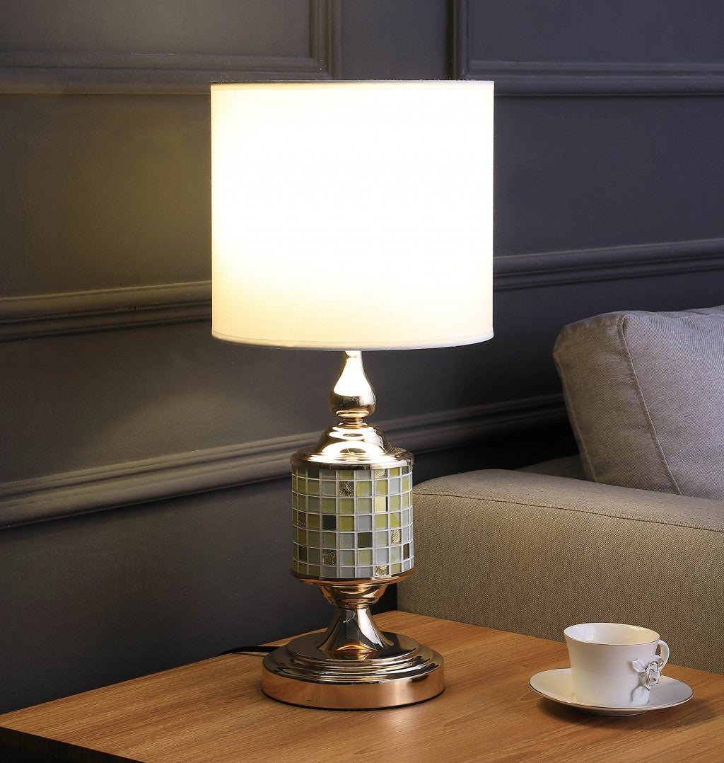 23" Gold Bedside Table Lamp With White Drum Shade