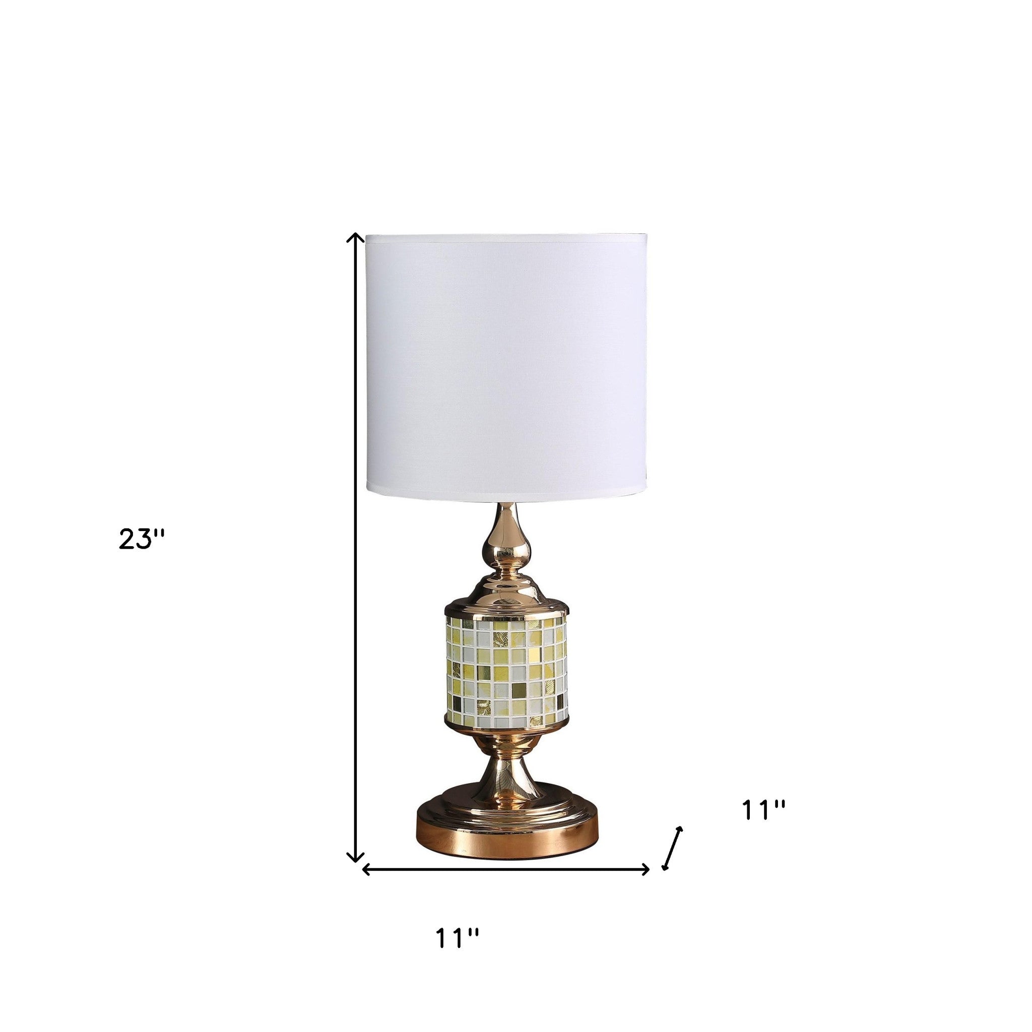 23" Gold Bedside Table Lamp With White Drum Shade