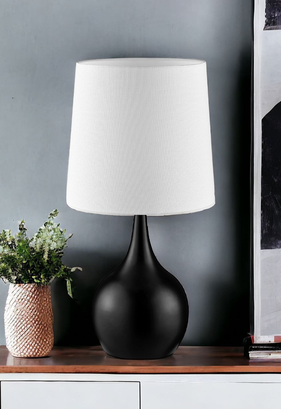 24" Black Metal Bedside Table Lamp With White Shade