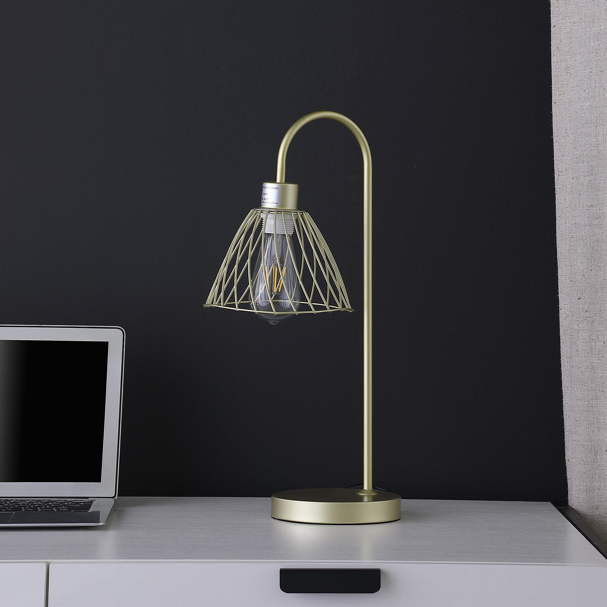 21" Gold Bedside Table Lamp With Gold Cage Shade