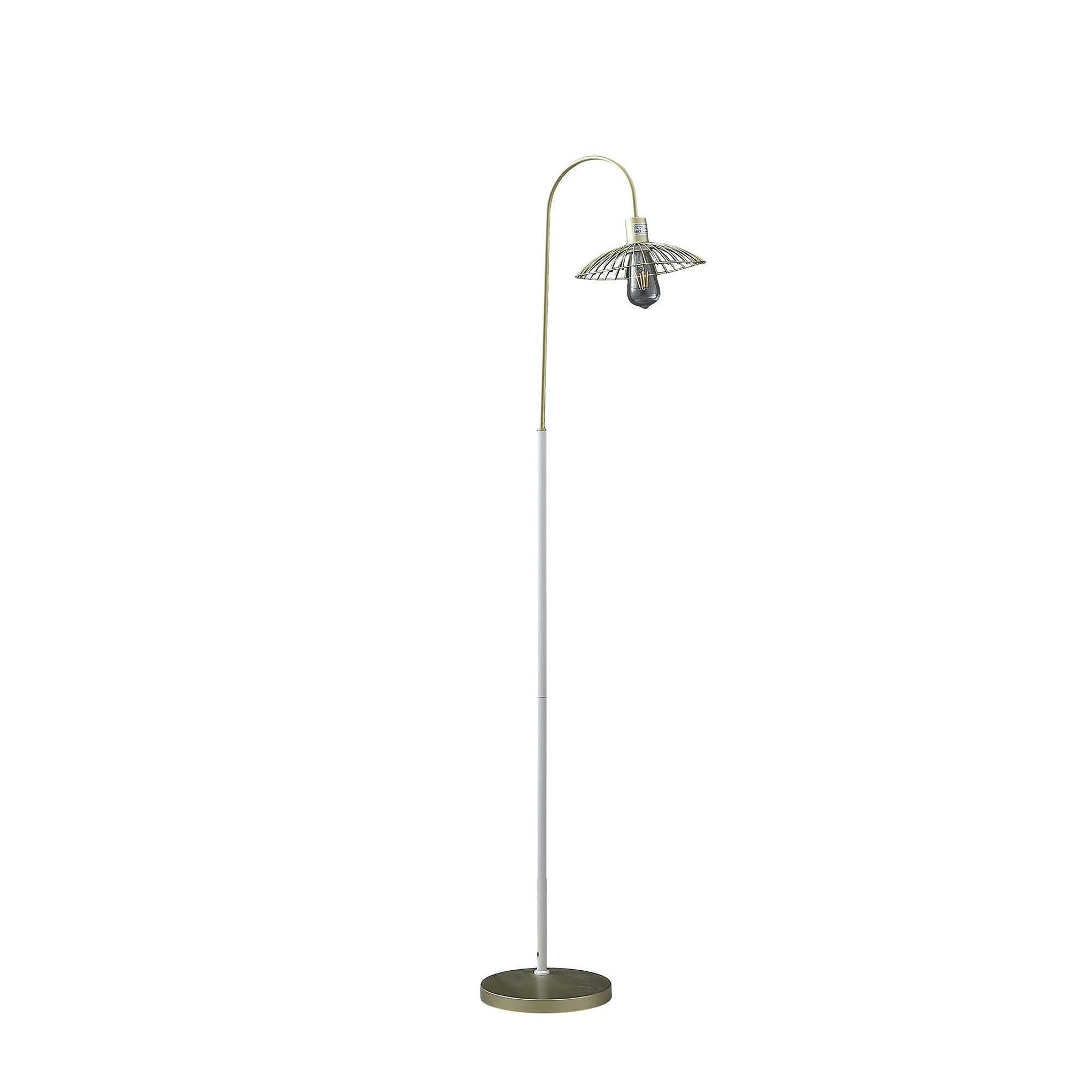 64" Gold Arched Floor Lamp With Gold Metal Cage Shade