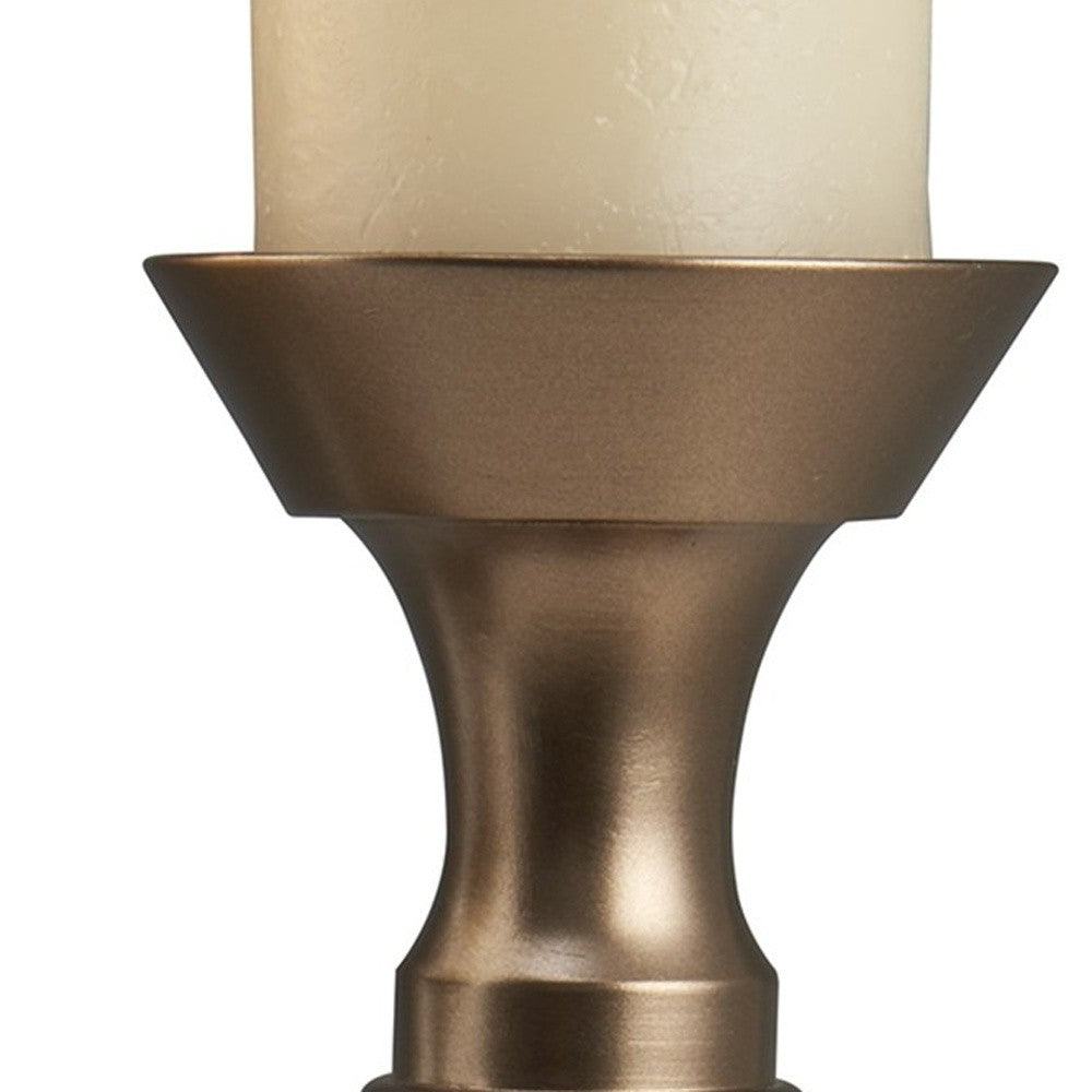 Set Of Two Gold Pillar Tabletop Pillar Candle Holders