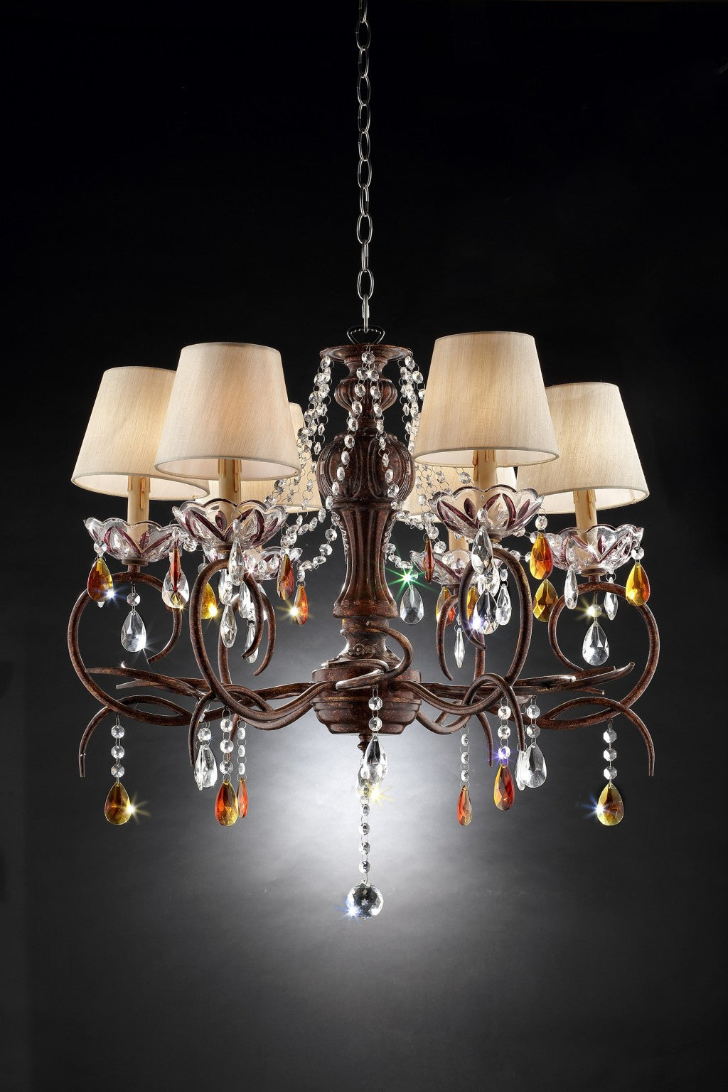 Burnished Bronze Hanging Ceiling Lamp with Clear and Amber Crystals