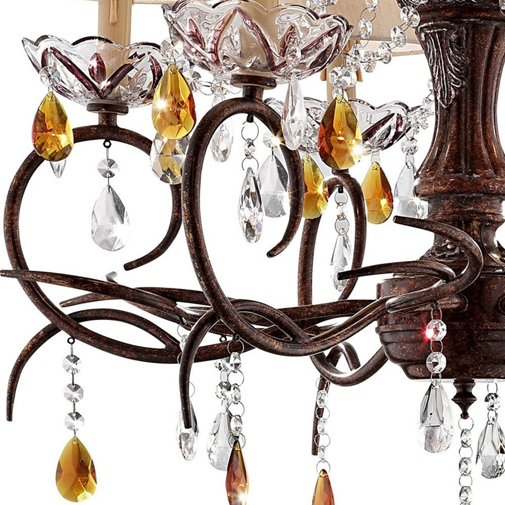 Burnished Bronze Hanging Ceiling Lamp with Clear and Amber Crystals