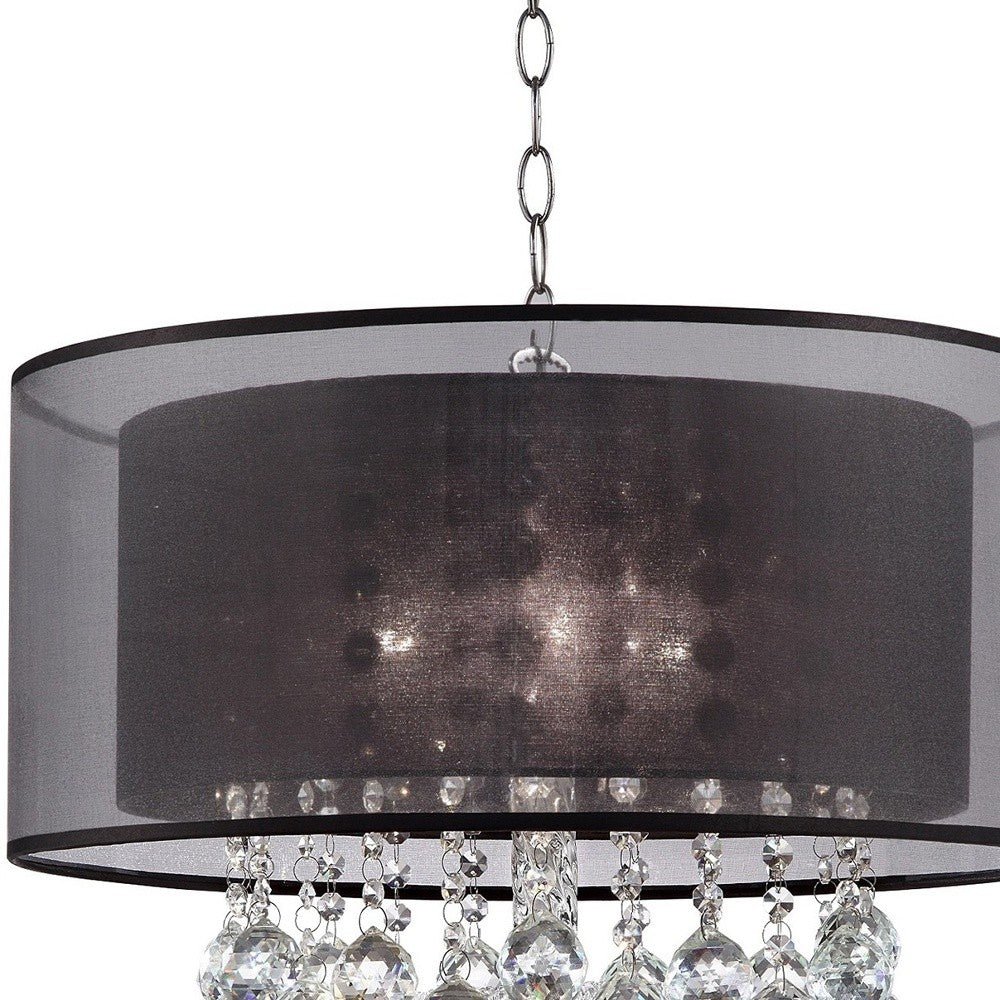 Contempo Silver Ceiling Lamp with Black Shade and Crystal Accents