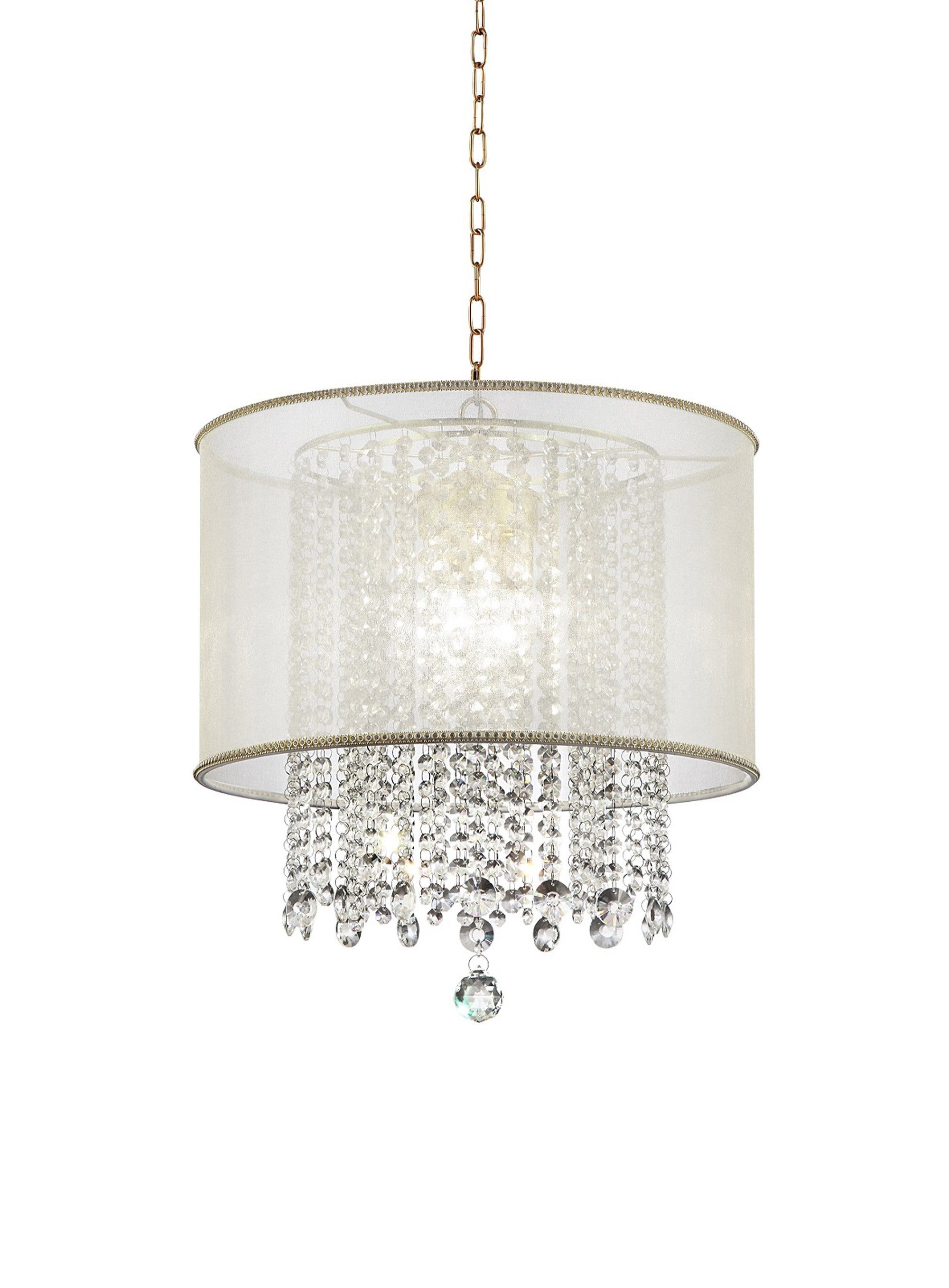 Primo Gold Finish Ceiling Lamp with Crystal Accents and White Shade