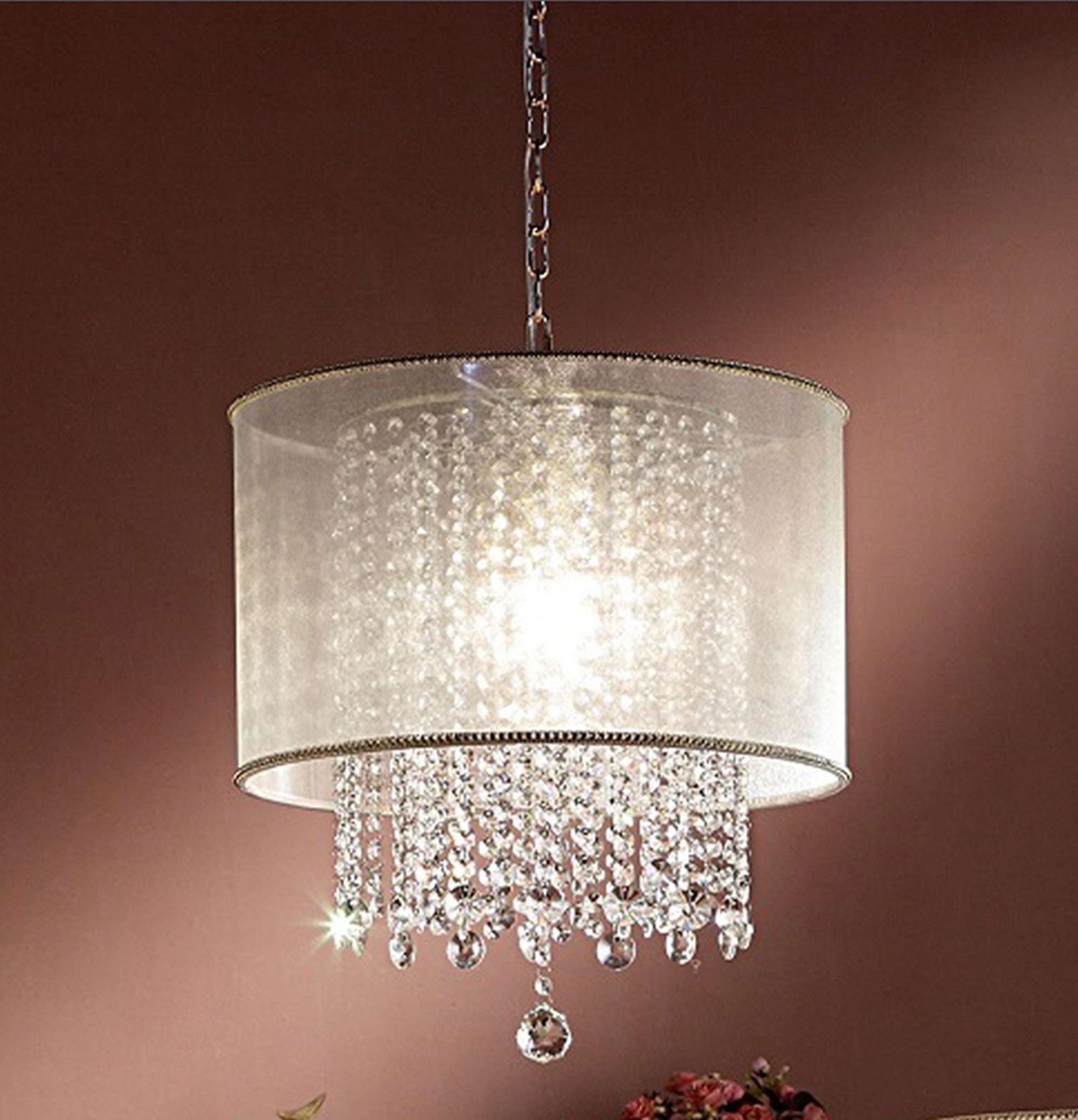 Primo Gold Finish Ceiling Lamp with Crystal Accents and White Shade