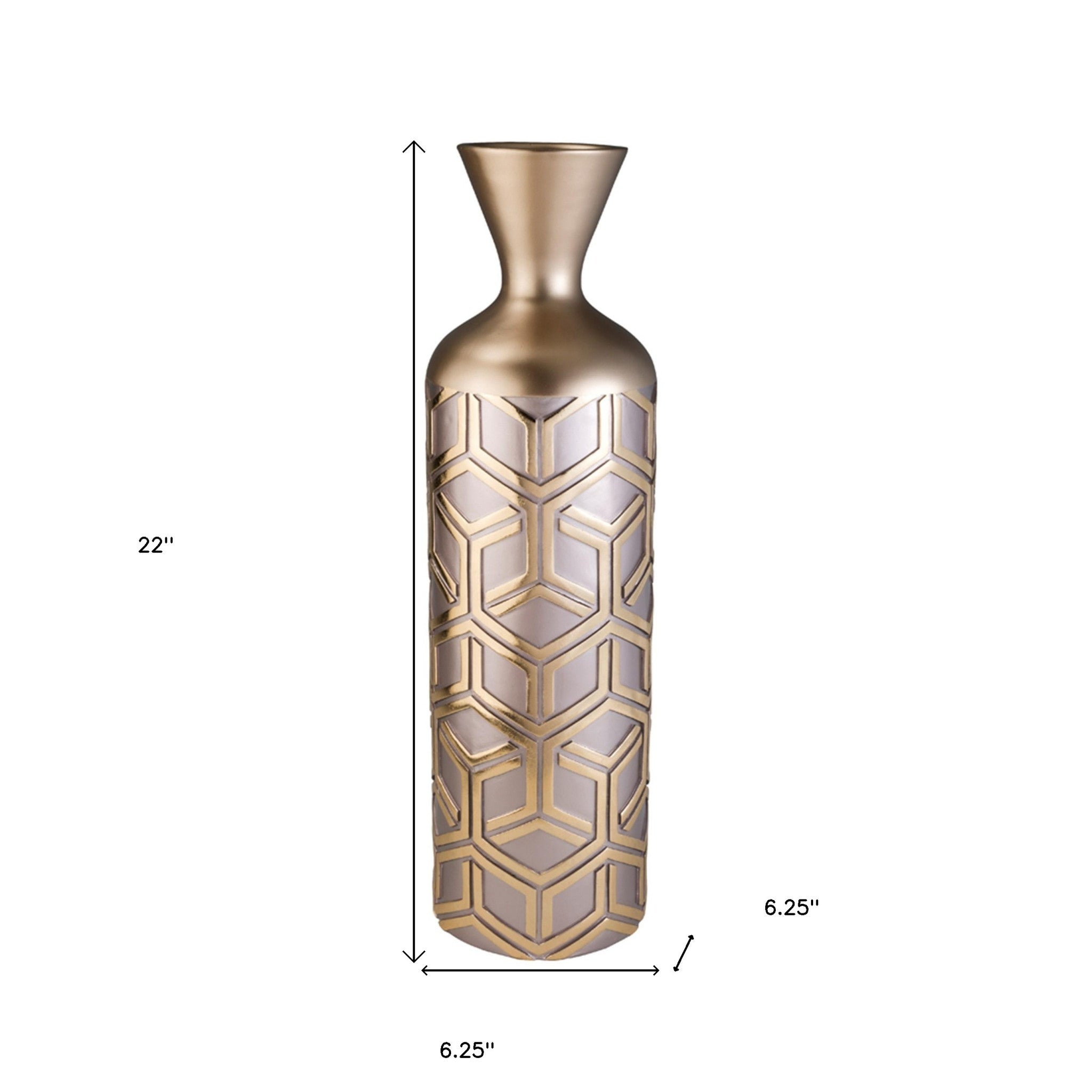 22"  Gold and Brown Geometric Polyresin Floor Vase