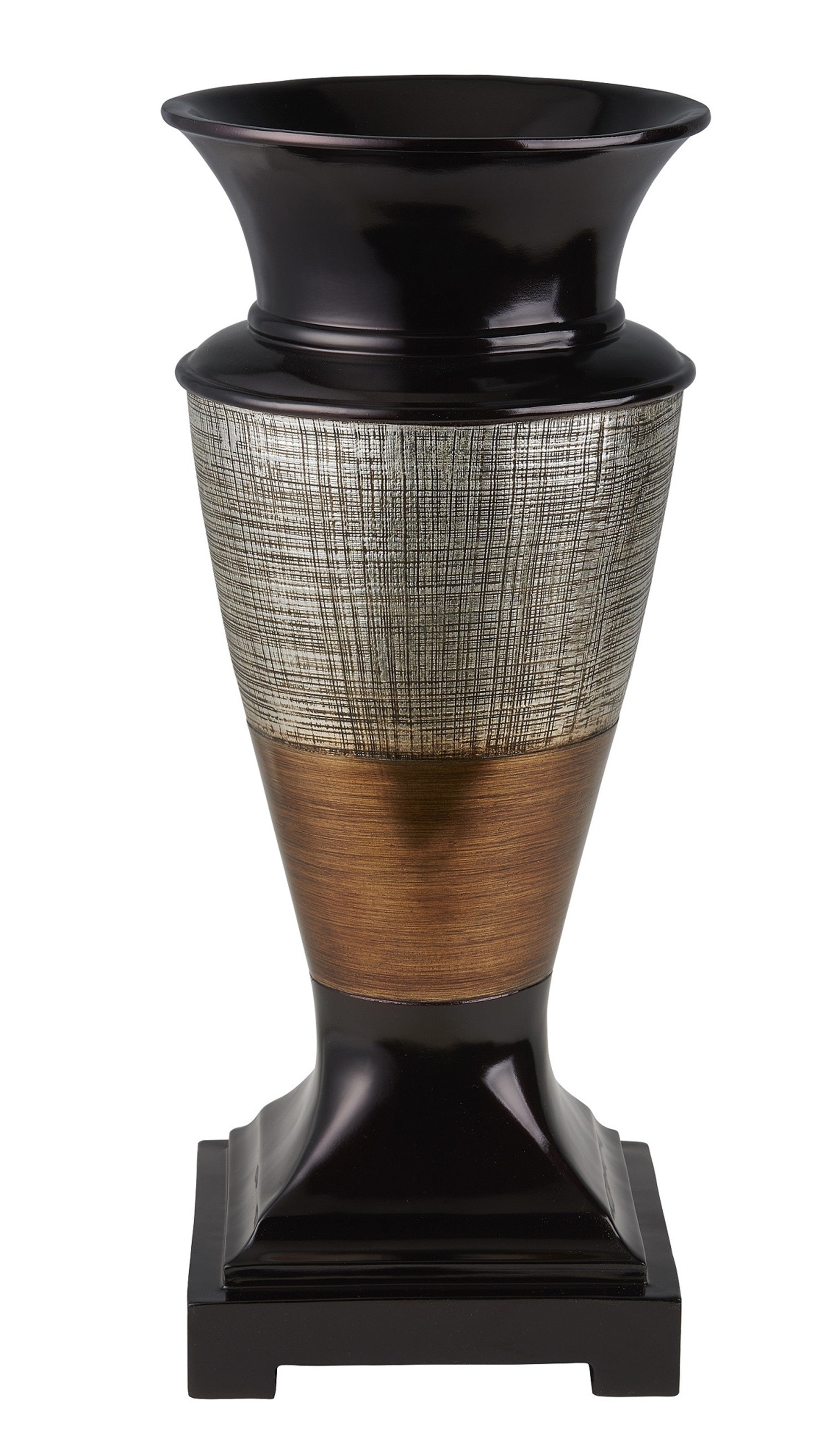 18" Black Silver and Gold Polyresin Urn Vase