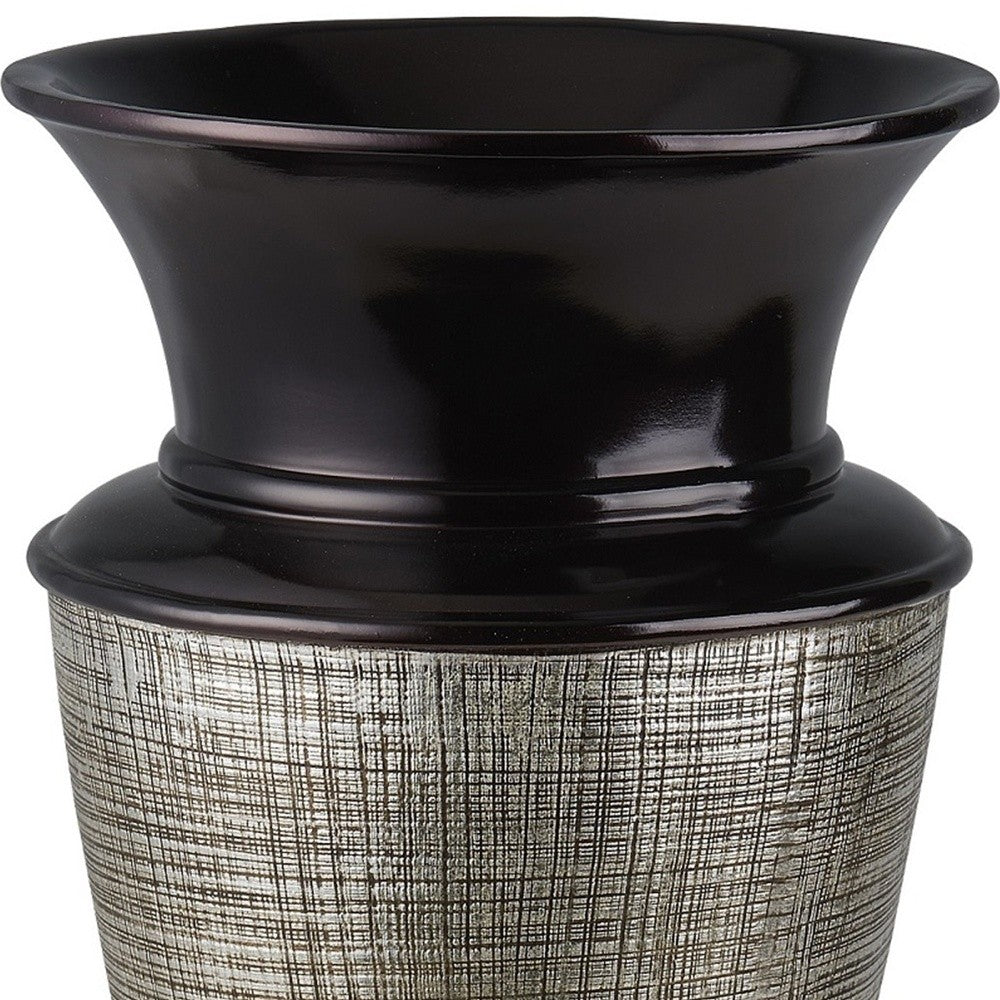 18" Black Silver and Gold Polyresin Urn Vase