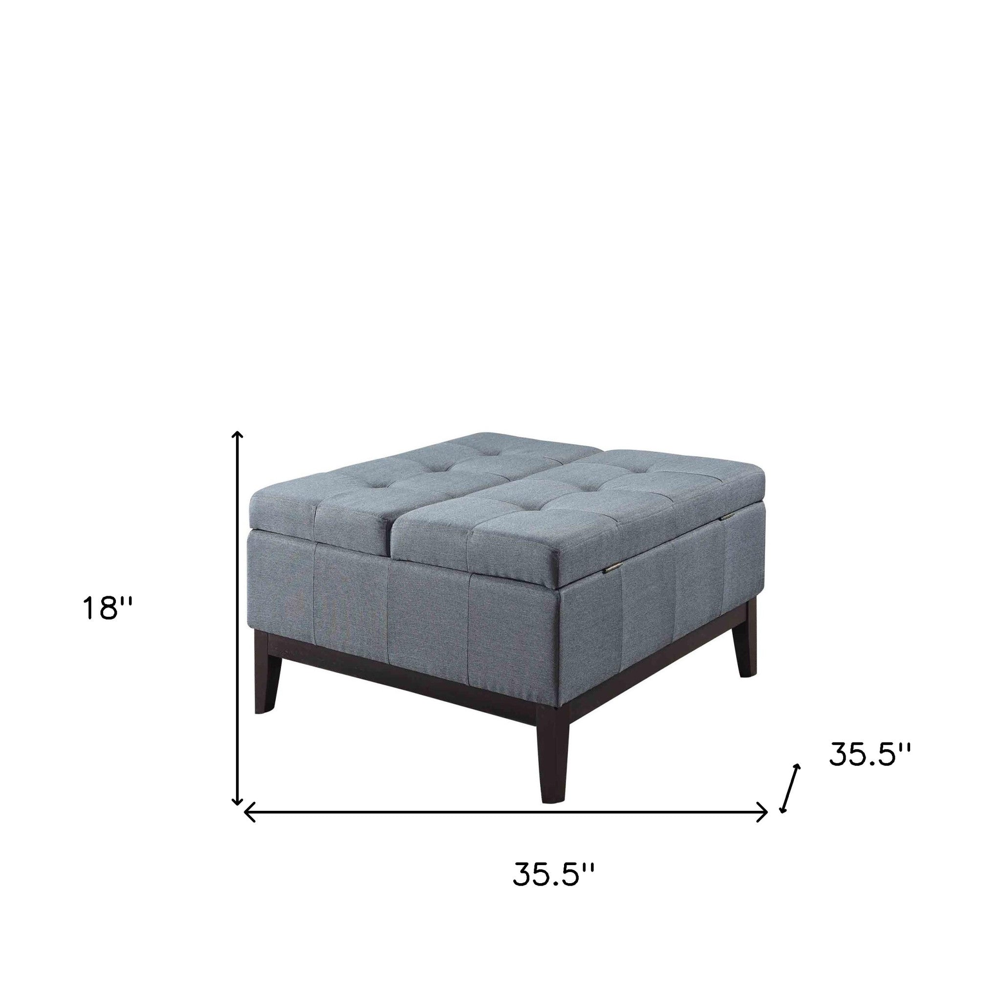 36" Slate Blue Linen And Black Tufted Storage