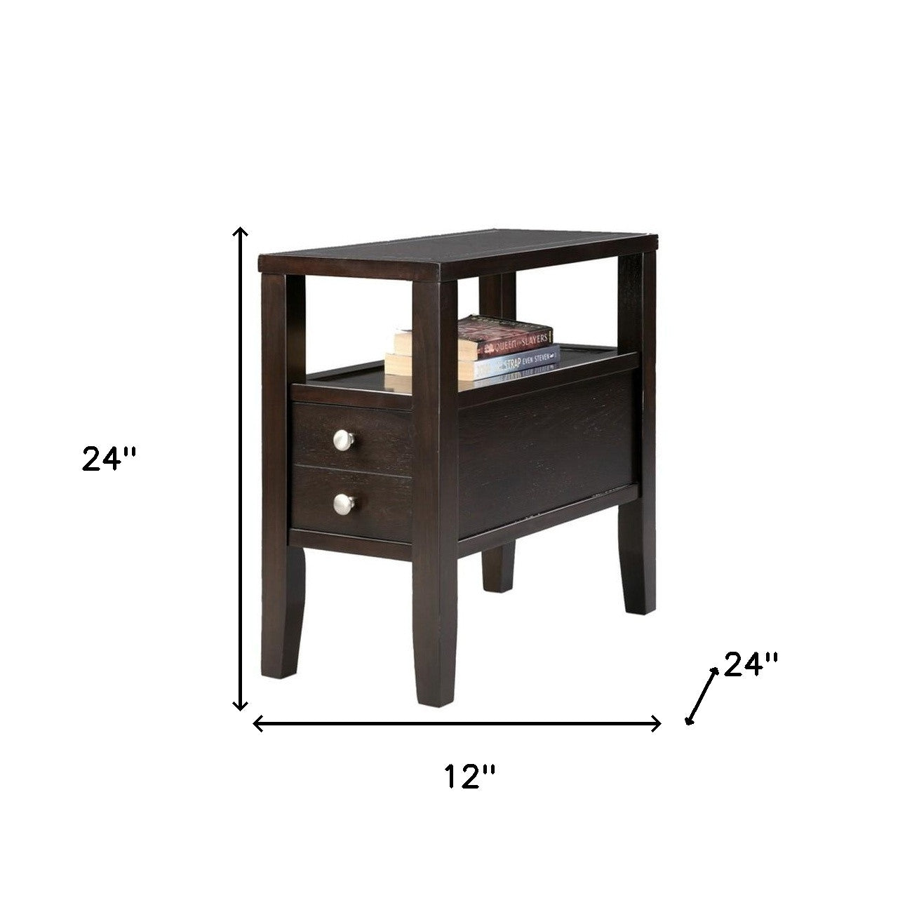 24" Brown Solid Wood Rectangular End Table With Two Drawers