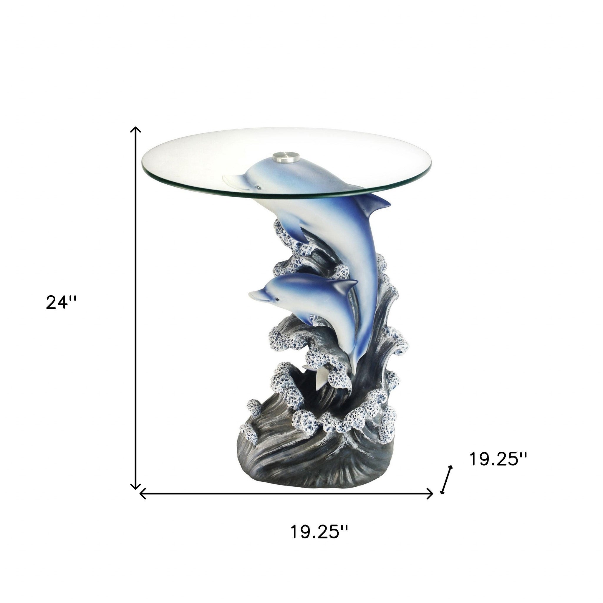 24" Blue And Clear Glass Round End Table