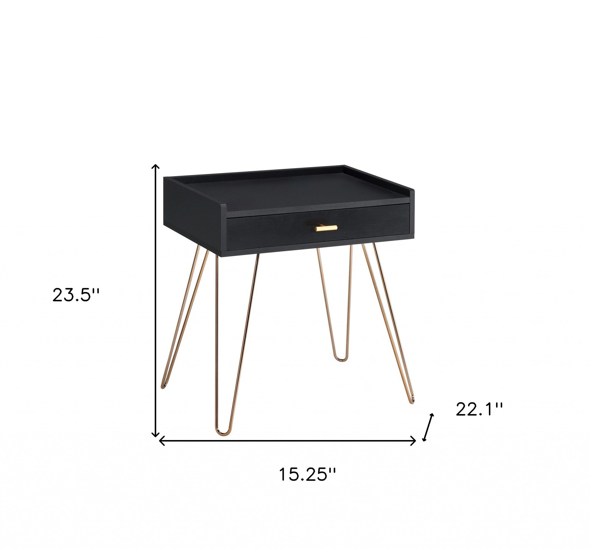 24" Gold And Black Modern Rectangular End Table With Drawer