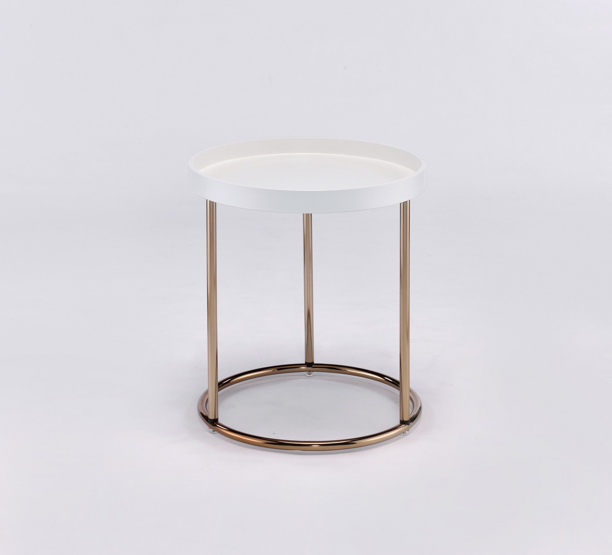 22" Copper And White Solid Wood And Steel Round End Table