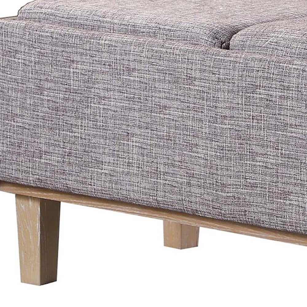 17" Gray and Natural Upholstered Linen Bench with Flip top