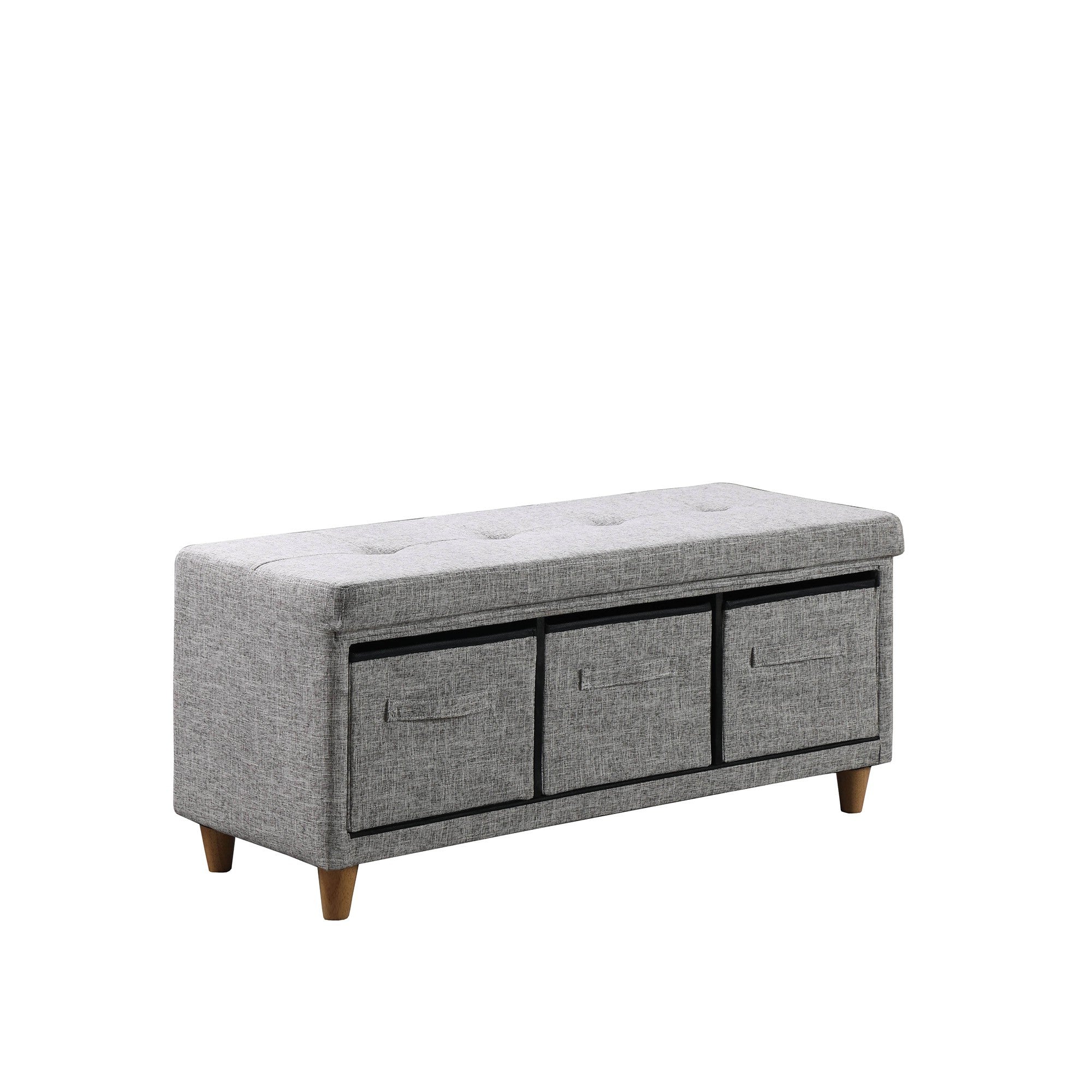 40" Gray and Brown Upholstered Polyester Bench with Drawers