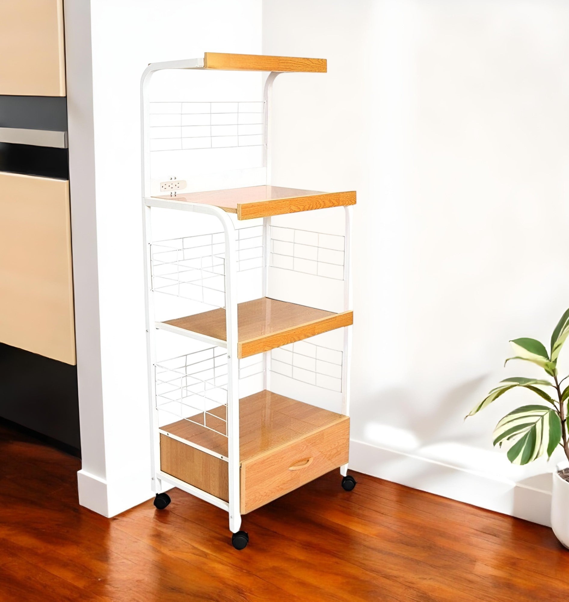 Mod White and Natural Microwave Kitchen Cart