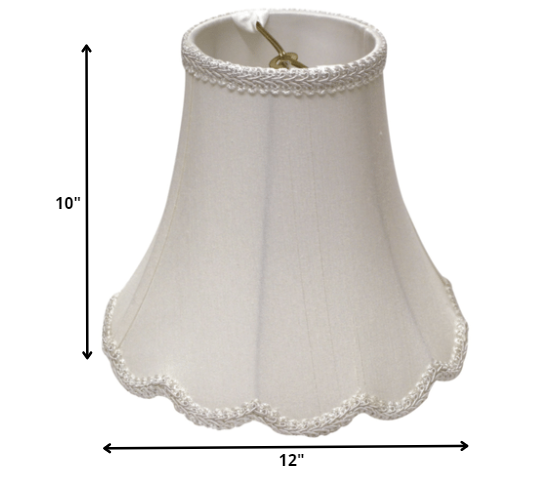 12" White Slanted Scallop Bell Monay Shantung Lampshade