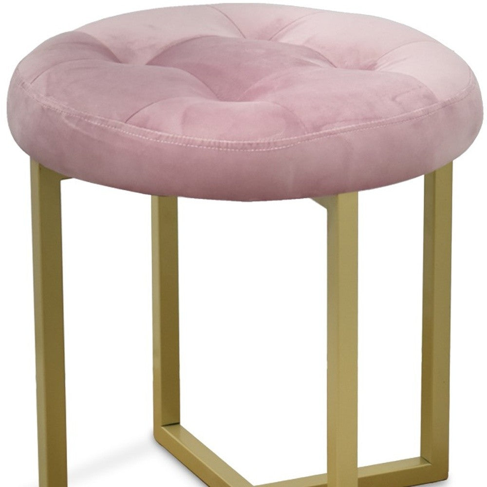 17" Pink Tufted Velvet and Gold Stool