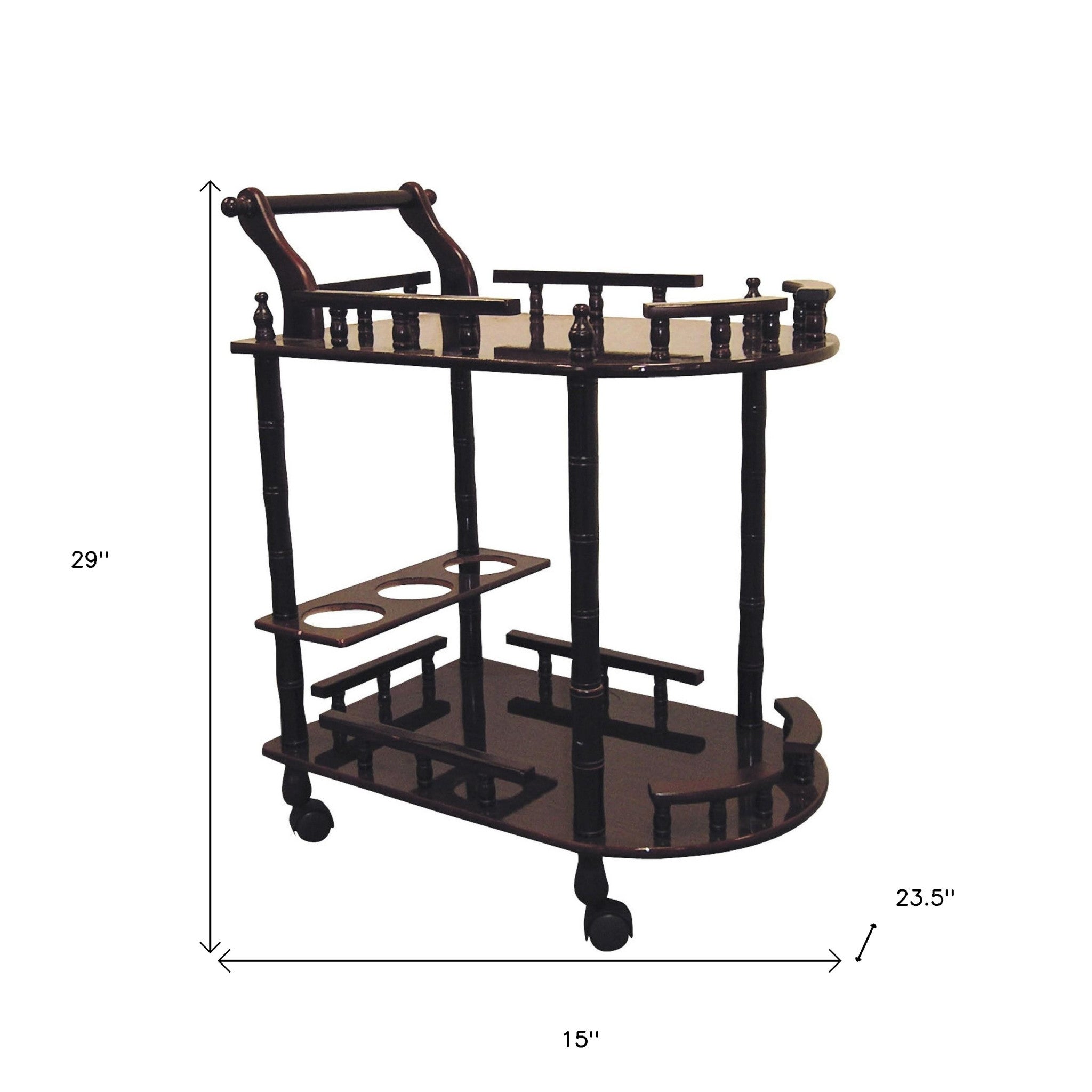 24" Dark Brown Rolling Bar Cart