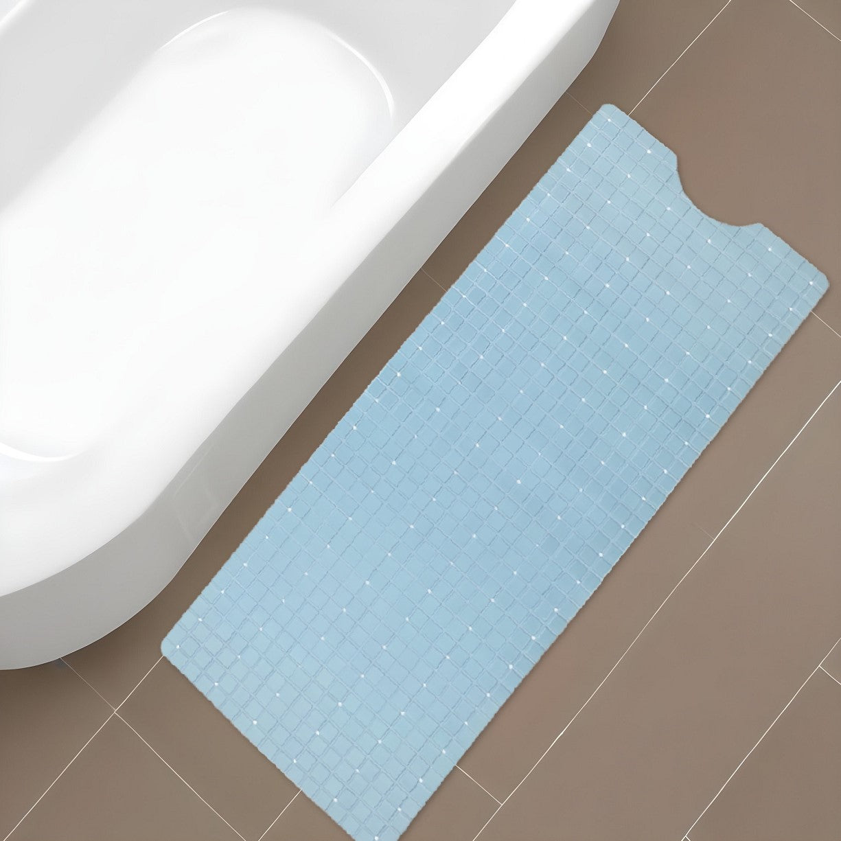 40" Light Blue Geometric Tiles Non Slip Bathtub Mat