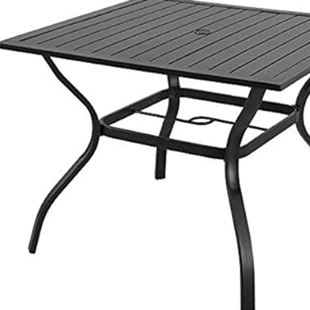 37" Black Square Metal Outdoor Dining Table with Umbrella Hole