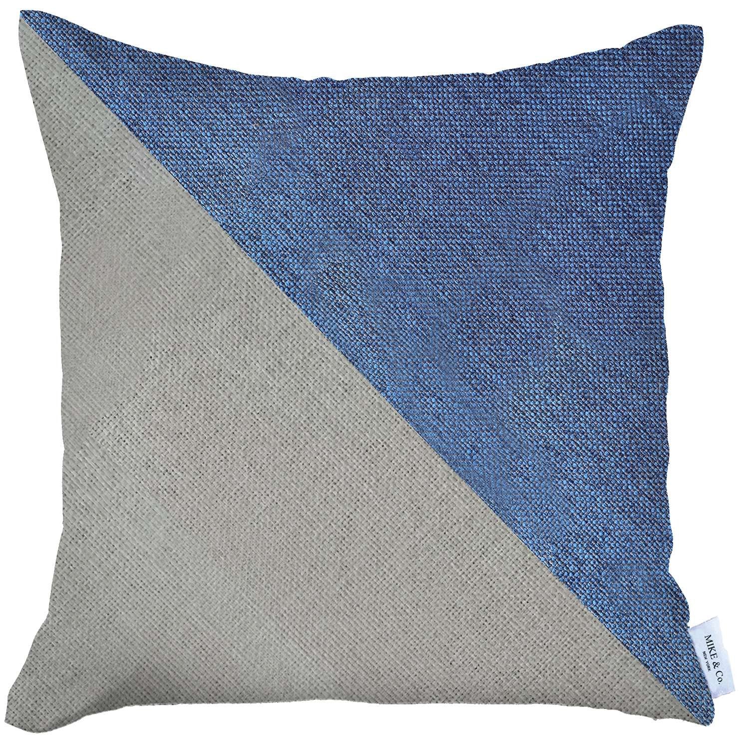 18" X 18" Blue And Grey Geometric Zippered Handmade Polyester Throw Pillow Cover